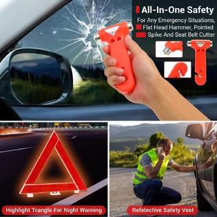 Adakiit Car Emergency Kit,24 in 1 Multifunctional Roadside Assistance Auto Safety Kit,First Aid Kit,Jumper Cables,Tow Rope,Triangle