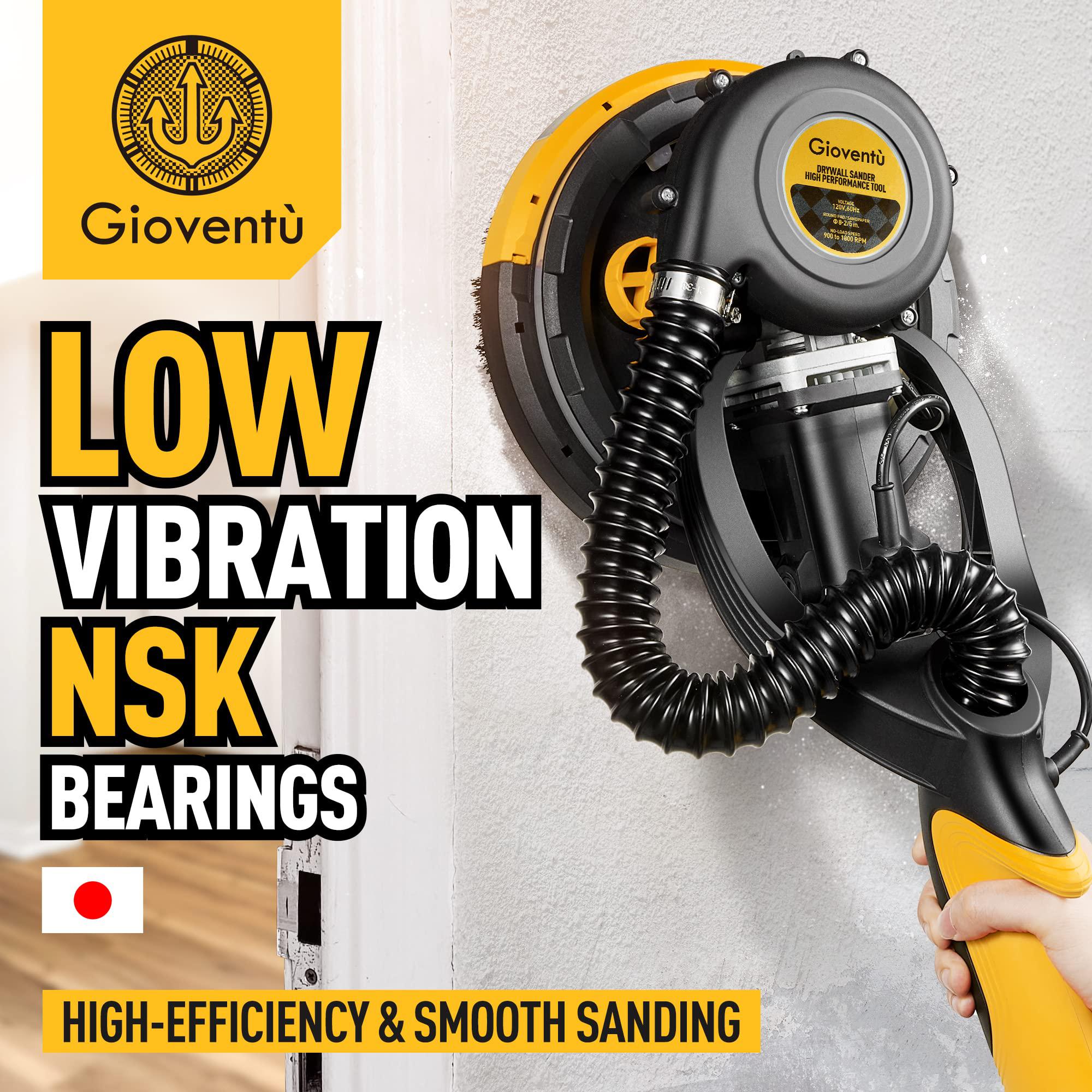 Giovent drywall sander, 6.5-amp powerful electric drywall sander with vacuum, 95.5% dust absorption, 7 variable speed 900-1800rpm, du