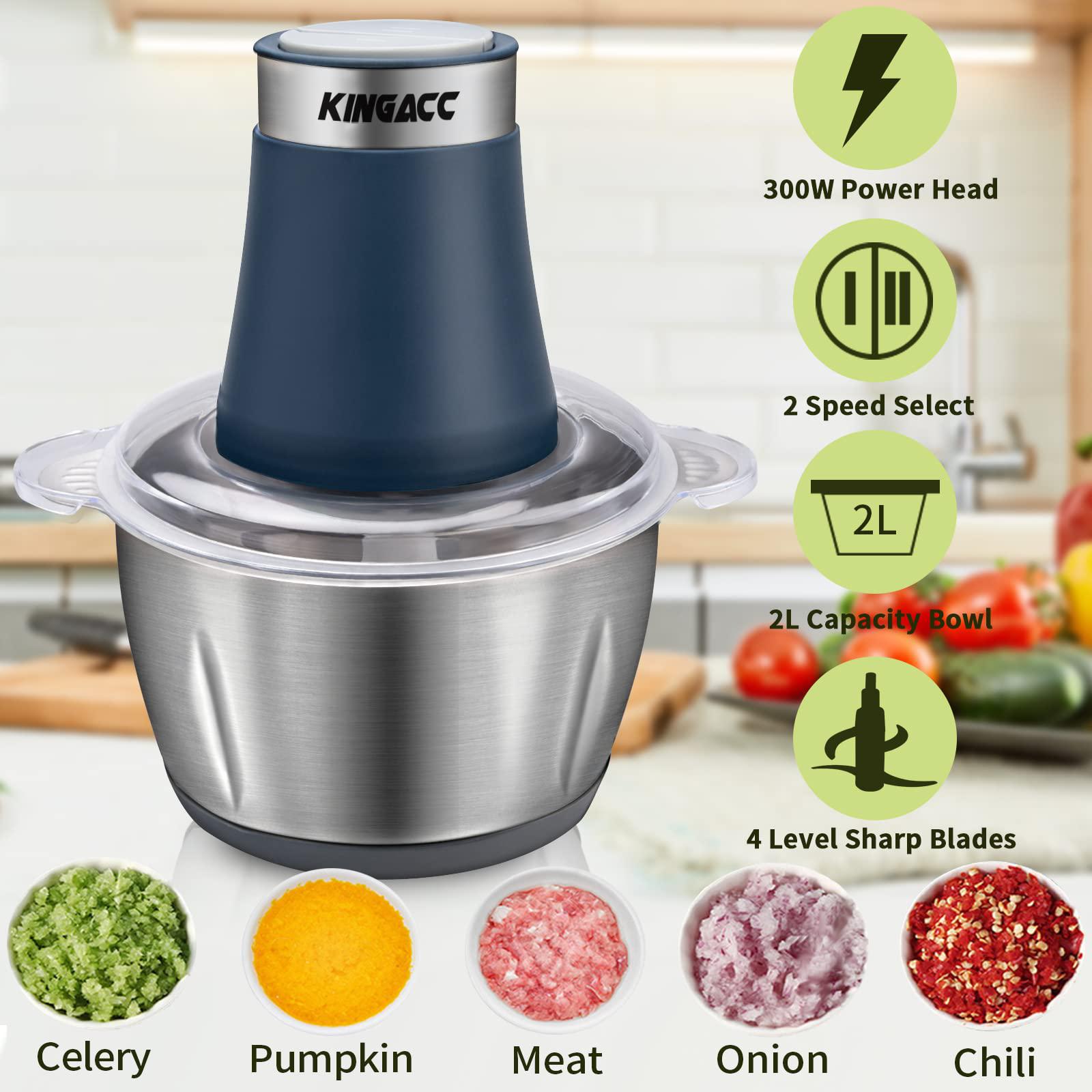 KingAcc electric food processor &a; vegetable chopper, 8-cup blender grinder for meat, vegetables, onion, garlic, with 8cup/10cup stain