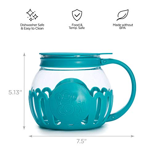 Ecolution Patented Microwave Micro-Pop Popcorn Popper, Borosilicate Glass, 3-in-1 Lid, Dishwasher Safe, BPA Free, 1.5 Quart Snac