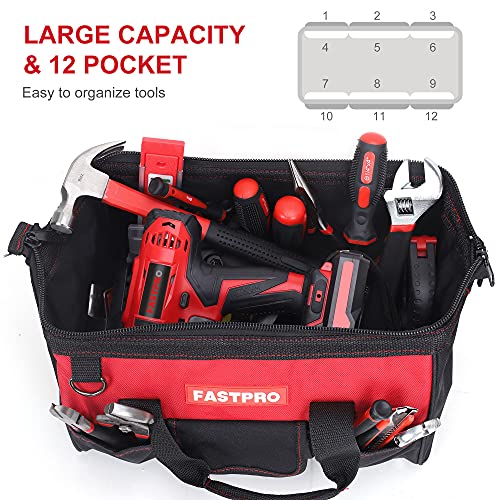 FASTPRO 14-Inch Zip-top Wide Mouth Open Storage Tool Bag, Classic Black&a;Red Design, Fashionable Design, 600D Polyester Fabric Ma
