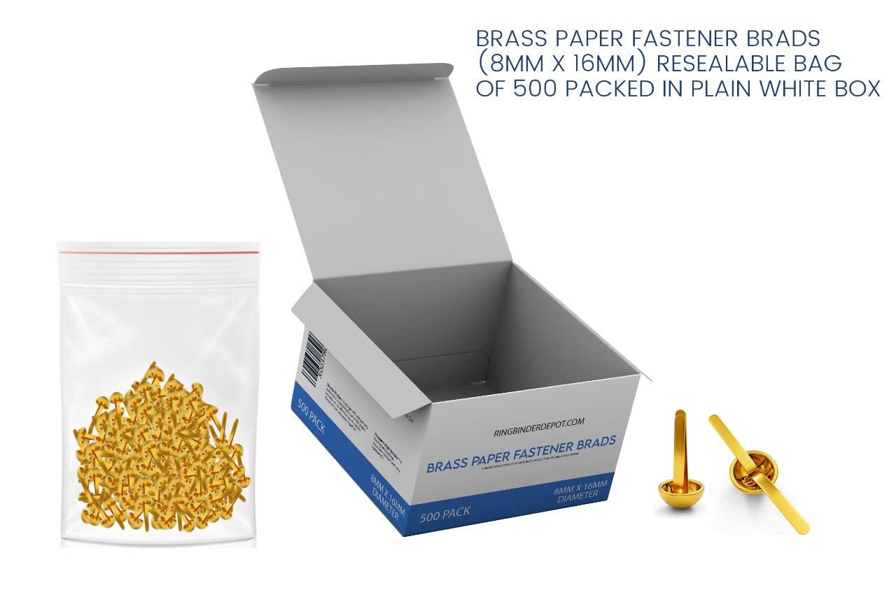 PerforMore 500 pcs 8mm x 16mm brass round head fastener brads for arts&a;crafts, scrapbooking, decorating, and diy uses
