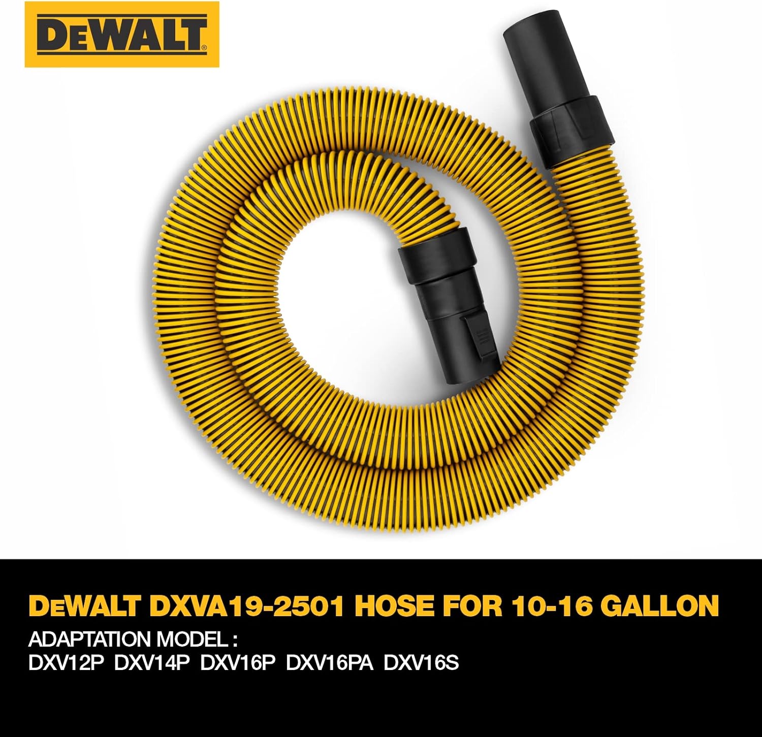 DEWALT DXVA19-2501 Durable Vacuum Hose, Compatible With DXV12P DXV14P DXV16P DXV16PA DXV16S, Yellow