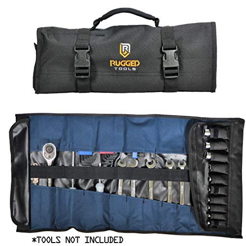 Rugged Tools 32 Pocket Tool Roll Organizer - Wrench Organizer &a; Tool Pouch - Wrench Roll Includes Pouches for 10 Sockets - Roll Up Tool Bag f