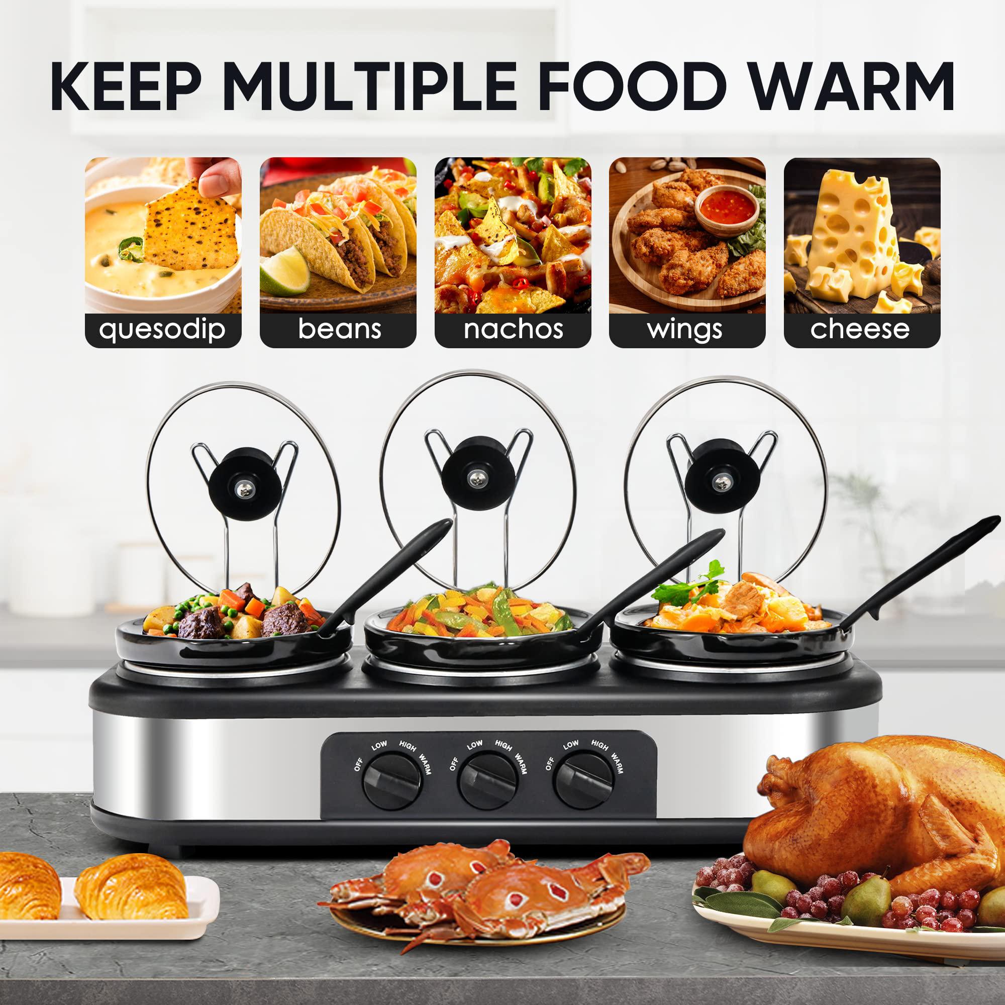 ZOKSUN triple slow cooker, 3 x 1.5qt mini individual pots with adjustable temp, dishwasher safe, portable buffet server and warmer,