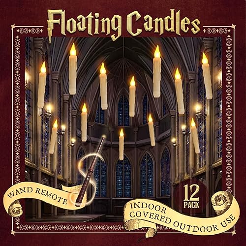 ORIENTAL CHERRY Halloween Decorations - Floating LED Candles with Wand Remote Control - Witch Wizard Gifts Christmas Decor for I