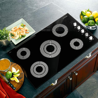 Cosmo 36 in. Electric Ceramic Glass Cooktop with 5 Burners, Dual Zone Elements, Hot Surface Indicator Light and Control Knobs