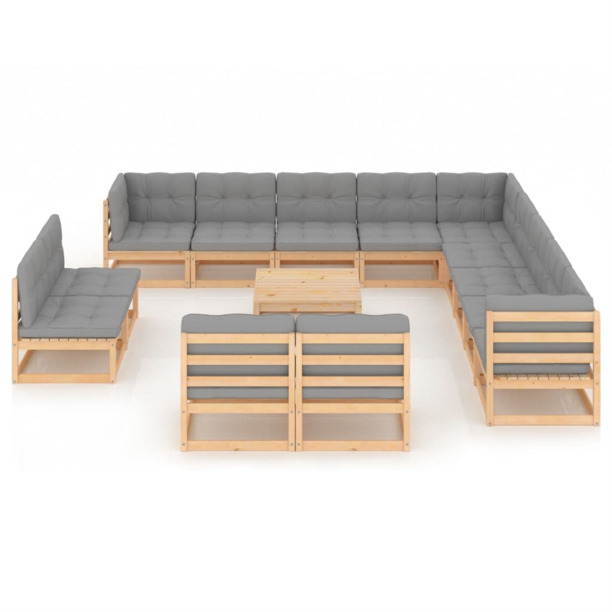 vidaXL 14 Piece Garden Lounge Set with Cushions Solid Pinewood Brown