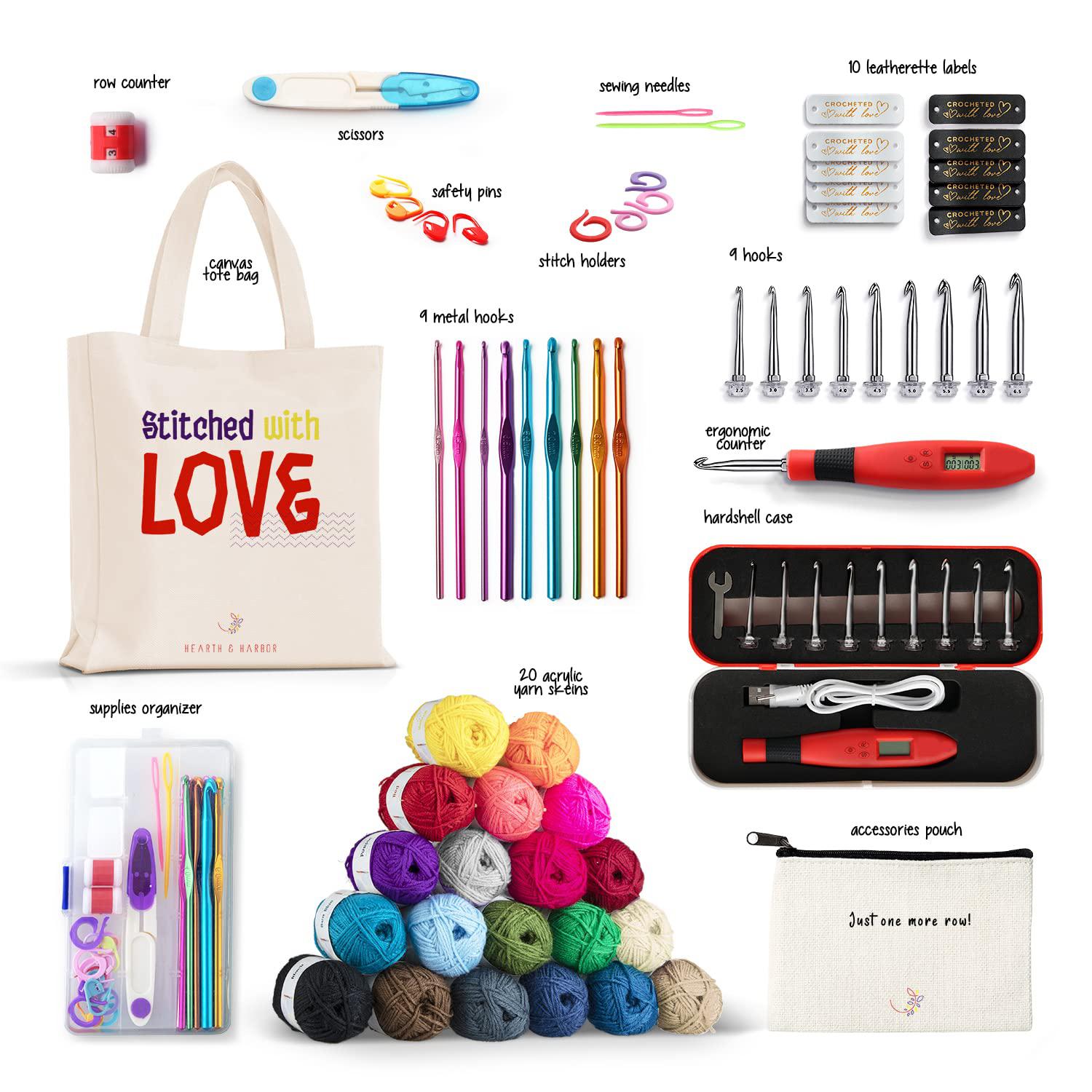 hearth &a; harbor crochet kit for beginners adults - beginner crochet kit for kids with counting crochet hook set digital, croc