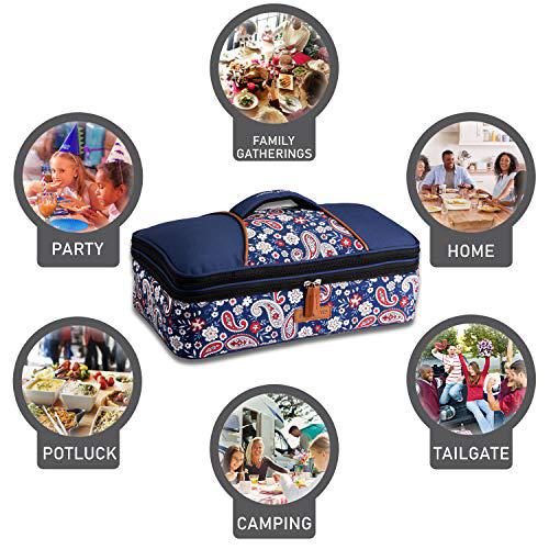 hotlogic 16801170-bpsl food warming tote casserole carrier plus 120v, blue paisley