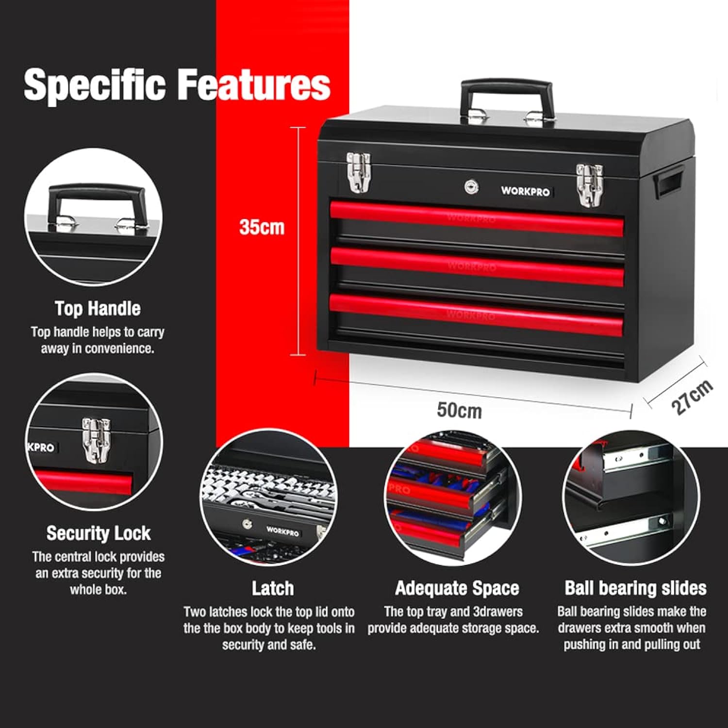 GCP Products 408-Piece Mechanics Tool Set, General Household Home Repair Tool Kit With 3-Drawer Heavy Duty Metal Box, Hand Tool Kit Set