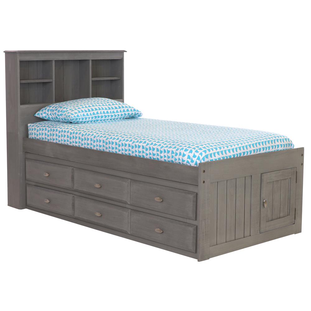 American Furniture Classics OS Home and Office Furniture Model 83220K6-22 Solid Pine Twin Captains Bookcase Bed with 6 drawers in Charcoal Gray