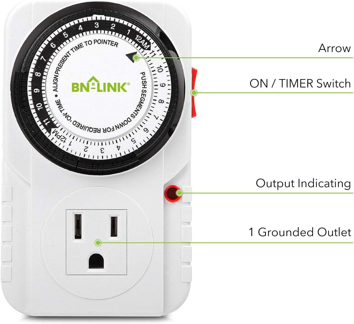 BN-Link 24 Hour Plug-in Mechanical Timer Grounded Aquarium, Grow Light, Hydroponics, Pets, Home, Kitchen, Office, Appliances, UL Listed