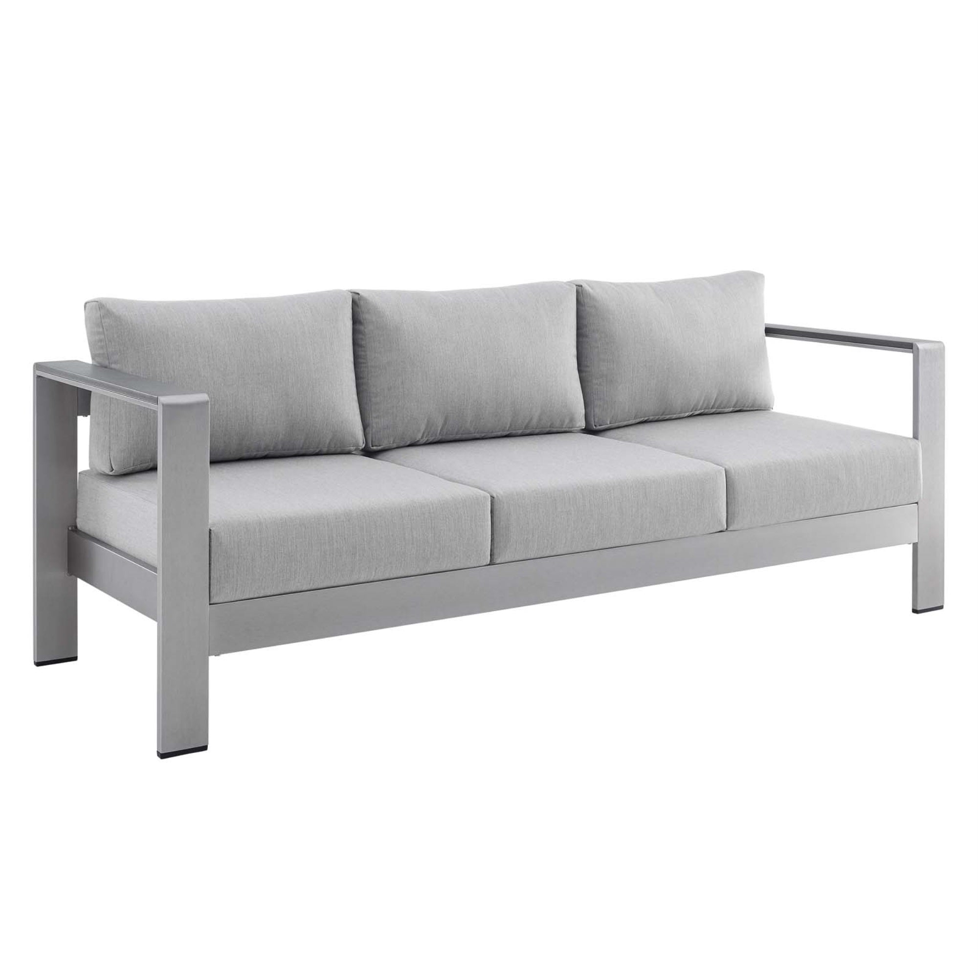 Modway Shore Sunbrella Fabric Outdoor Patio Aluminum 7 Piece Set Silver Gray