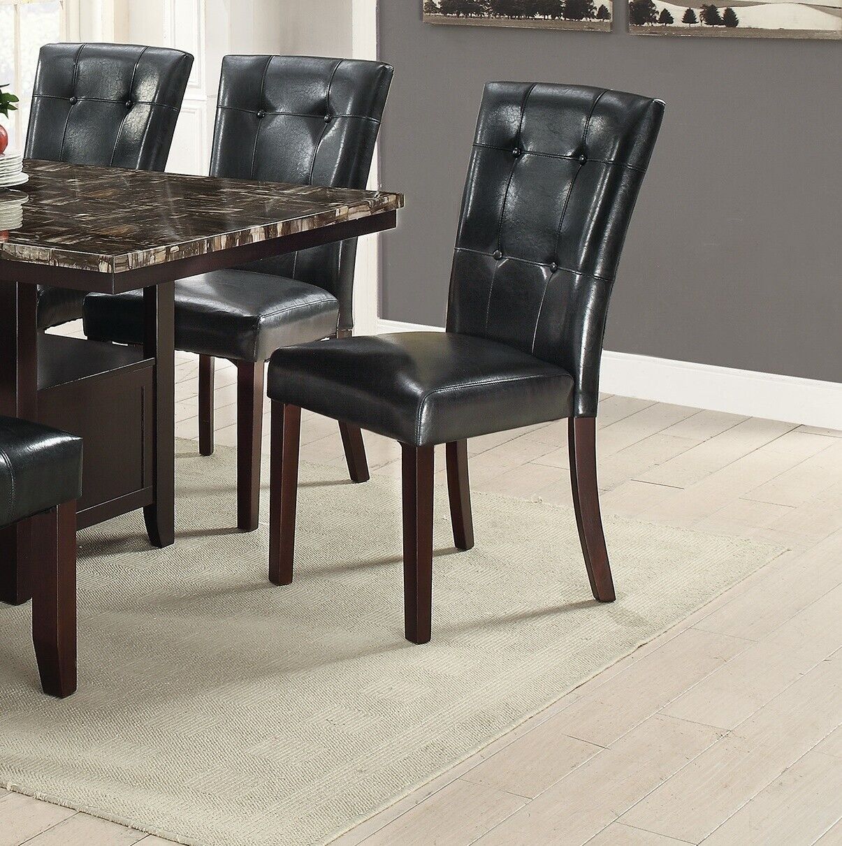 Esofastore Modern Dining Room Chairs Set of 6pc Side Chairs Black Faux Leather Tufted Parson Style Chair Cushion Seats Rubberwood