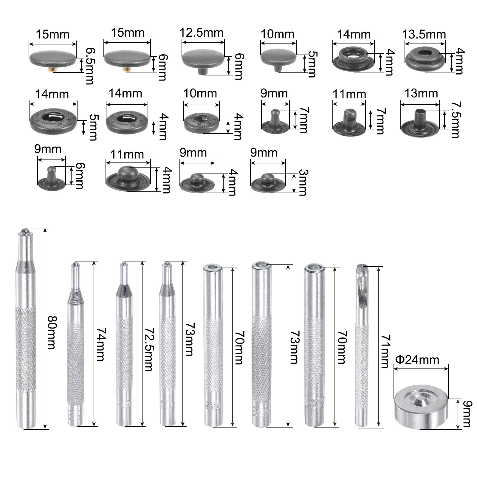 Unique Bargains 40 Sets Snap Fasteners Kit 4 Type Copper with 9 Setter Tools &a; Box, Dark Bronze