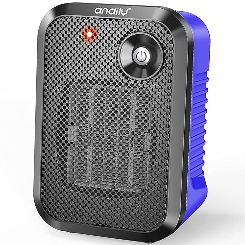 andily 500W Space Electric Small Heater for Home&a;Office Indoor Use on Desk with Safety Power Switch PTC BLUE