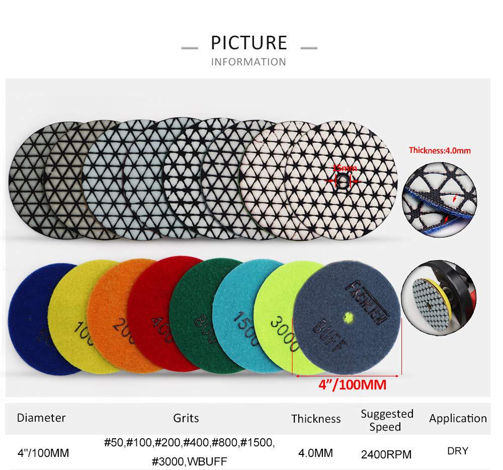 FACHLICH diamond polishing pads 4 inch dry 8 pieces grits 1500 for granite marble quartz stone countertop tiles by fachlich