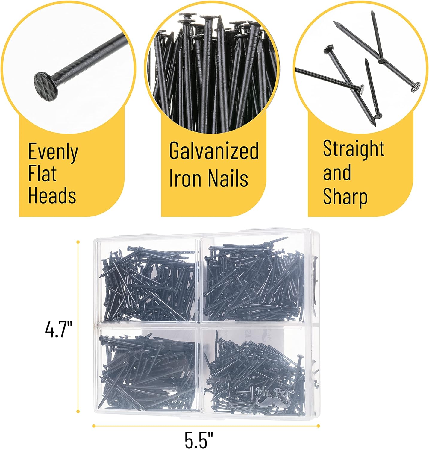 Mr. Pen - Nail Assortment Kit, 600 Pcs, 4 Sizes, Black, Small Nails, Nails for Hanging Pictures, Finishing Nails, Wall Nails for Hangin