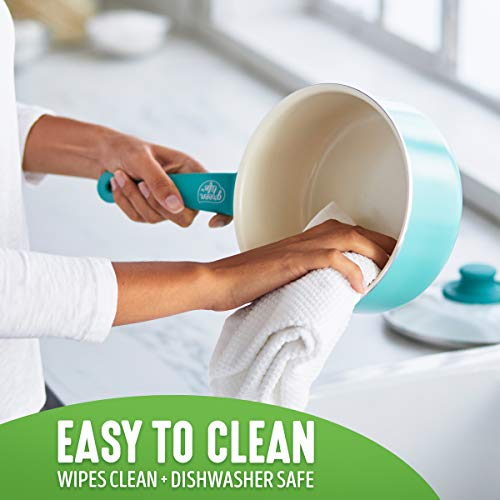 GreenLife Soft Grip Healthy Ceramic Nonstick, Saucepan Set with Lids, 1QT and 2QT, Turquoise