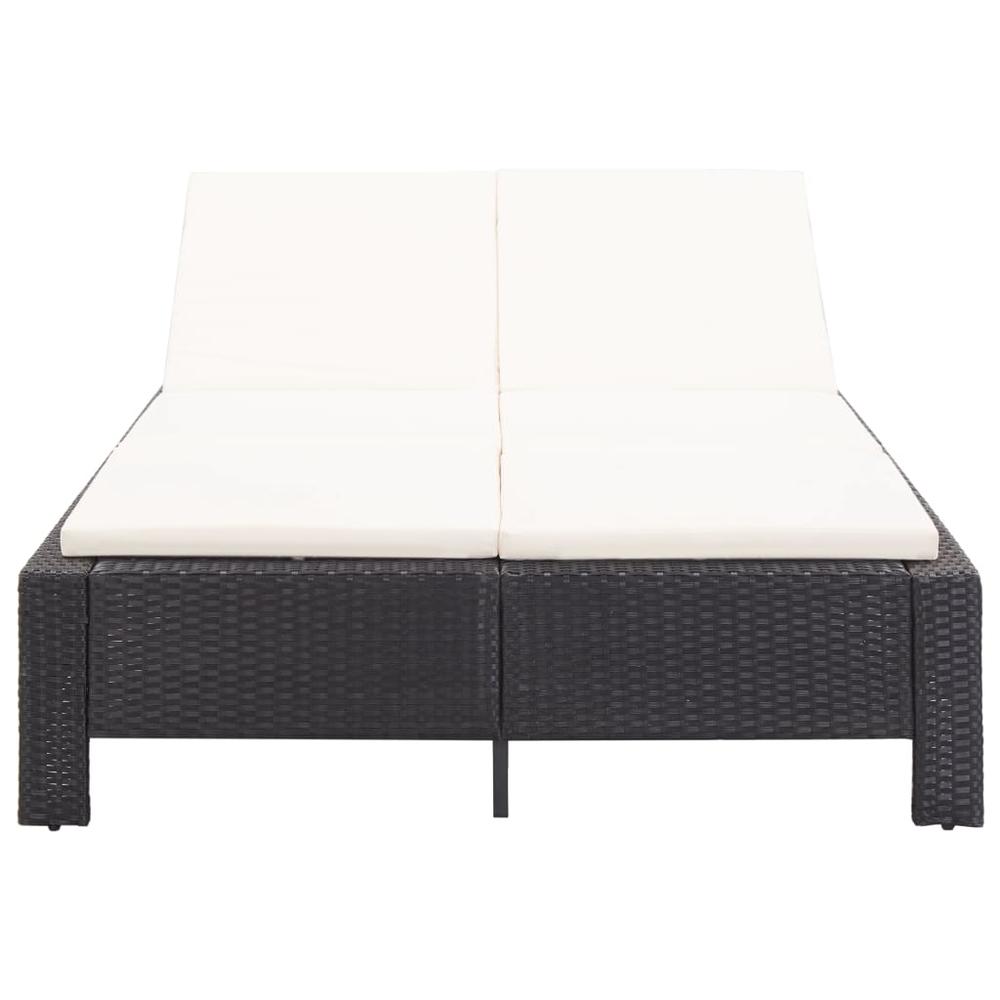 vidaXL 2-Person Sunbed with Cushion Black Poly Rattan, 46238