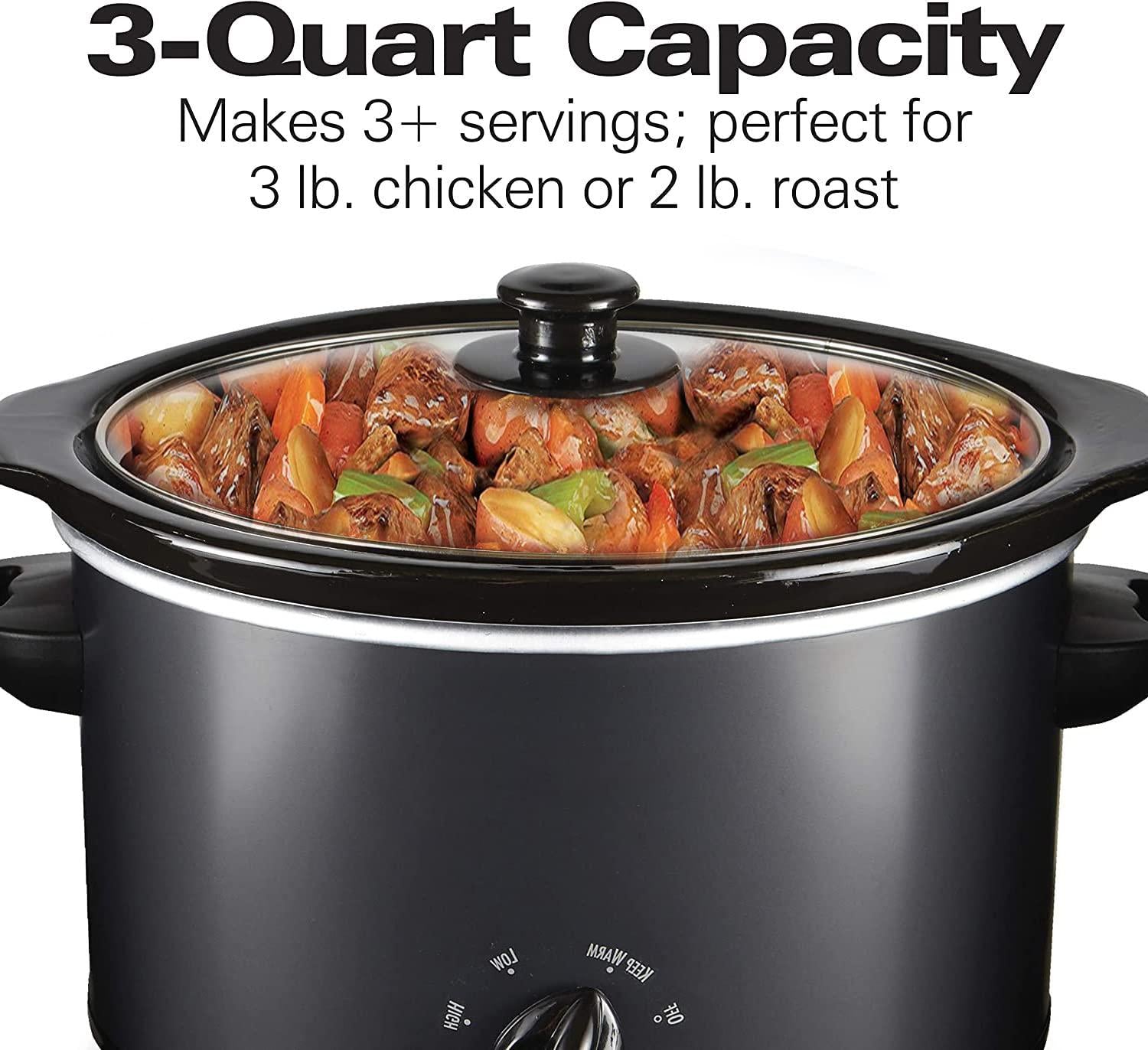 NOZAYA 3 quart slow cooker - size for cooking a 3 lb chicken or 2 lb roast - dishwasher-safe(matte black)