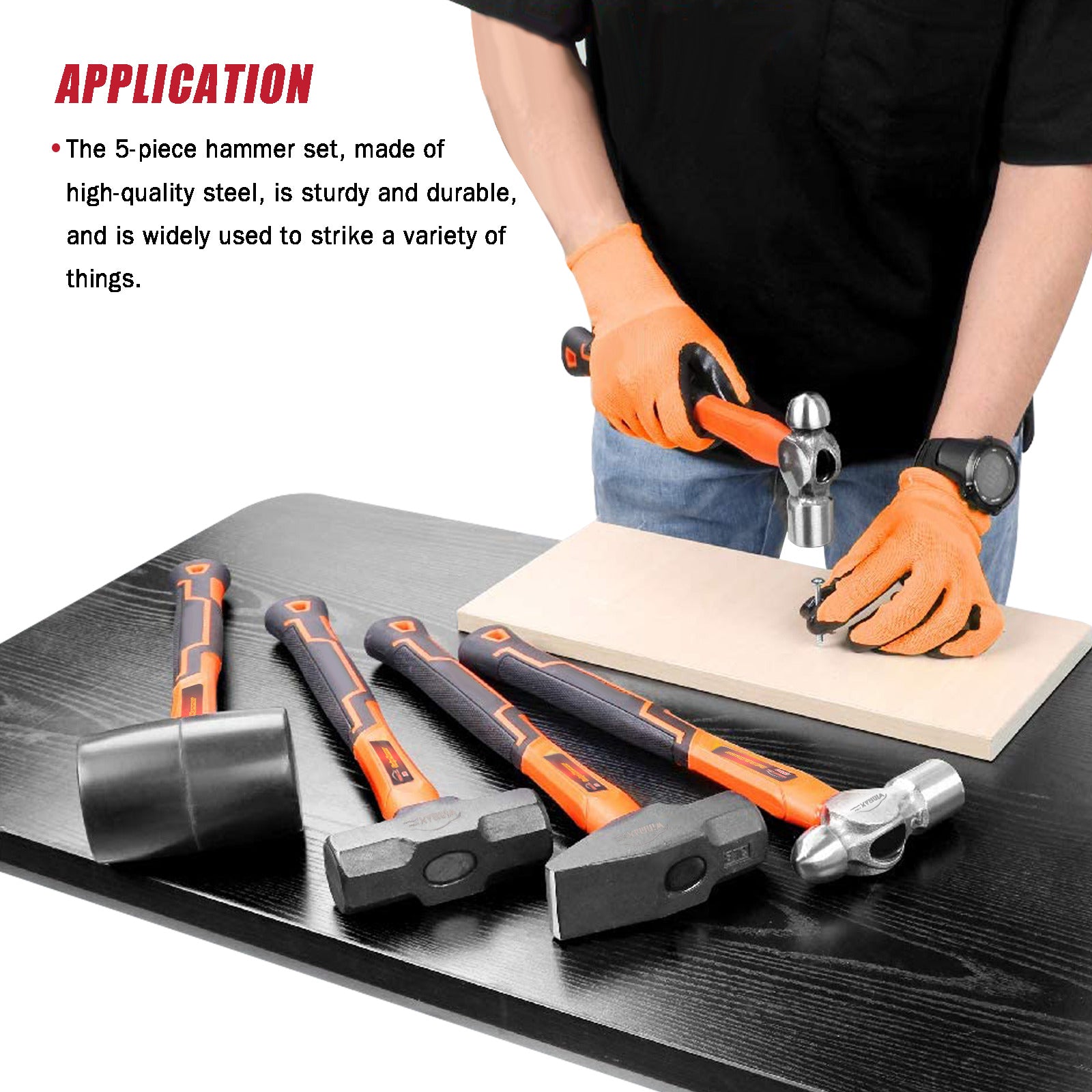 Great Choice Products 5Pcs Hammer Set Cross Pein Hammer Ball Pein Hammer Rubber Mallet Sledge Hammer