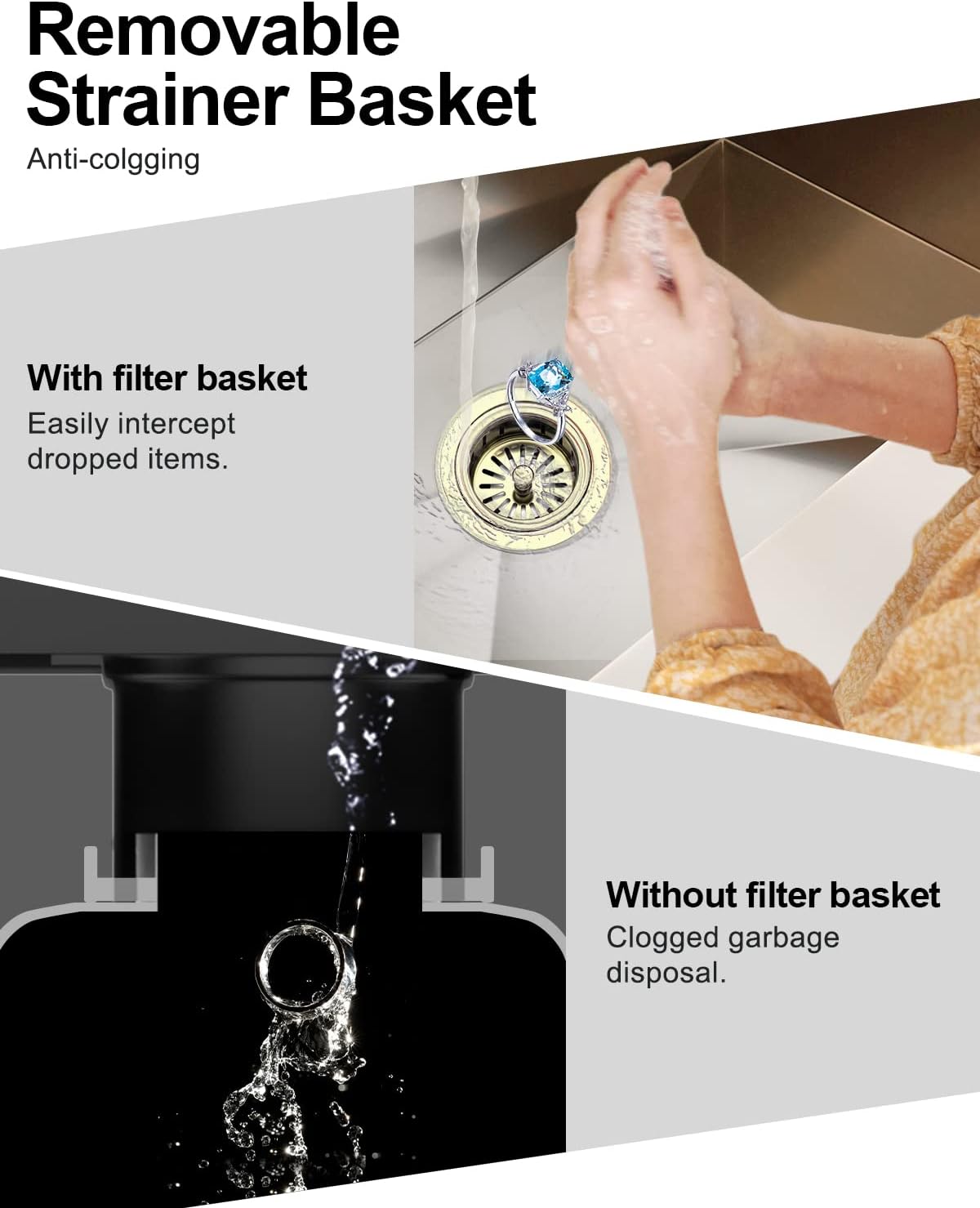 BOTEMY B9179 Extended Garbage Disposal Flange with Basket Strainer Stopper, Deep Kitchen Sink Flange for 3-1/2 Inch Standard Sink Drai