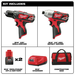Milwaukee 2494-22 Two-Tool Combo Kit, Battery &a; Charger Included