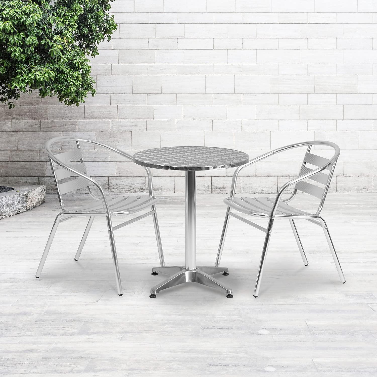 flash furniture 23.5&s;&s; round aluminum indoor-outdoor table set with 2 slat back chairs