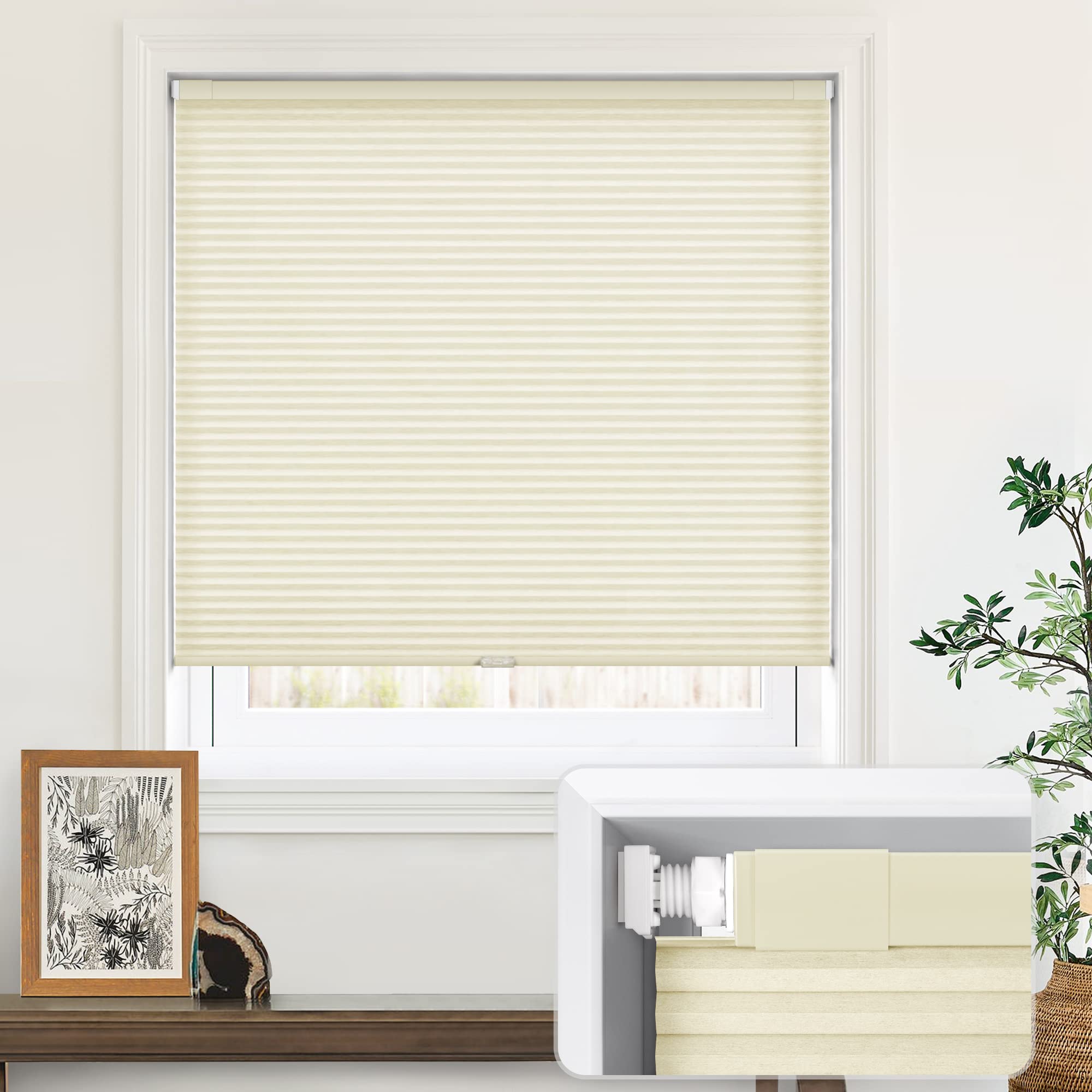 LazBlinds cordless cellular Shades No Tools No Drill Light Filtering cellular Blinds for Window Size 21 W x 64 H, Alabaster