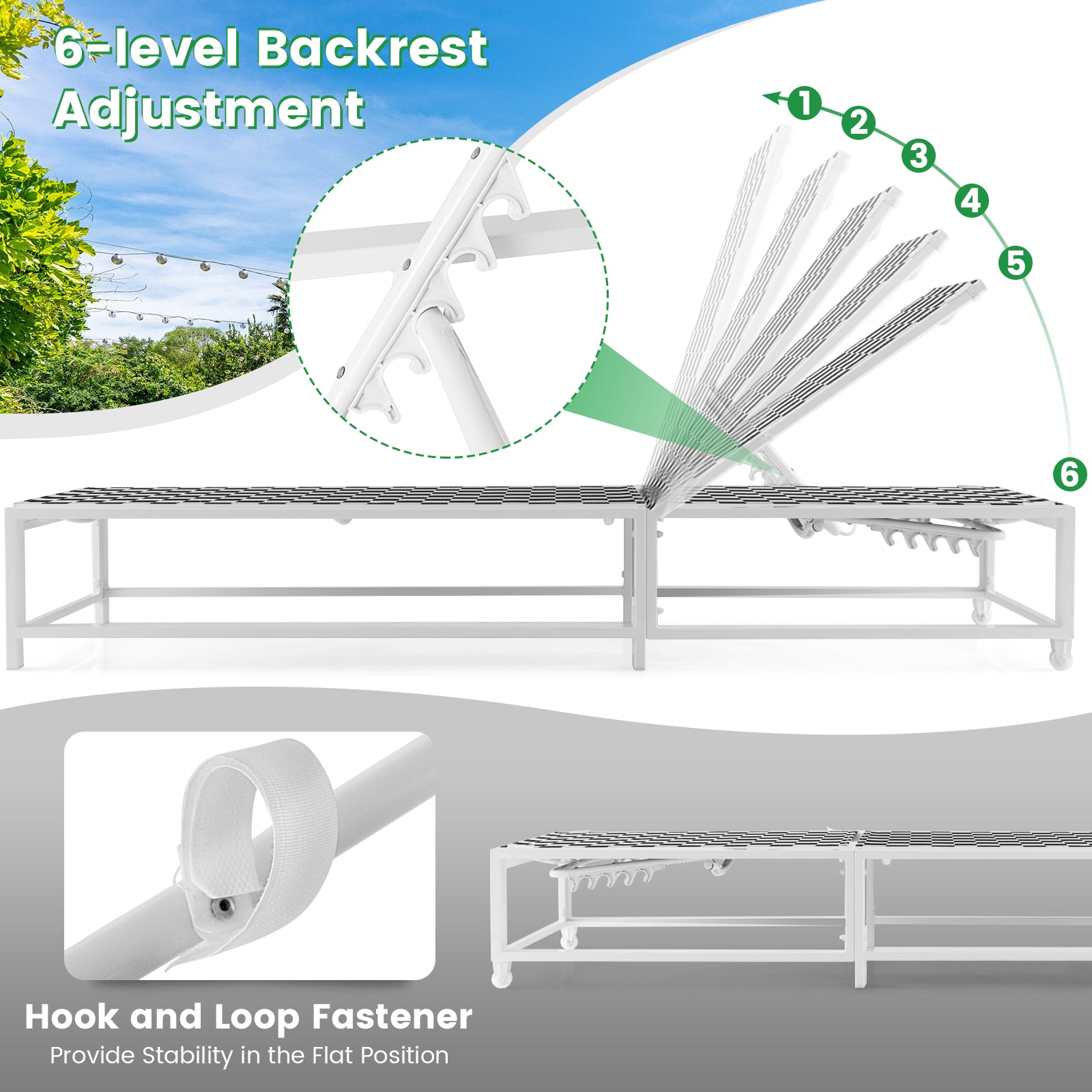 Topbuy Patiojoy Patio Chaise Lounge Chair Outdoor Aluminum Adjustable 5-Position Recliner with Wheel for Garden Yard Pool