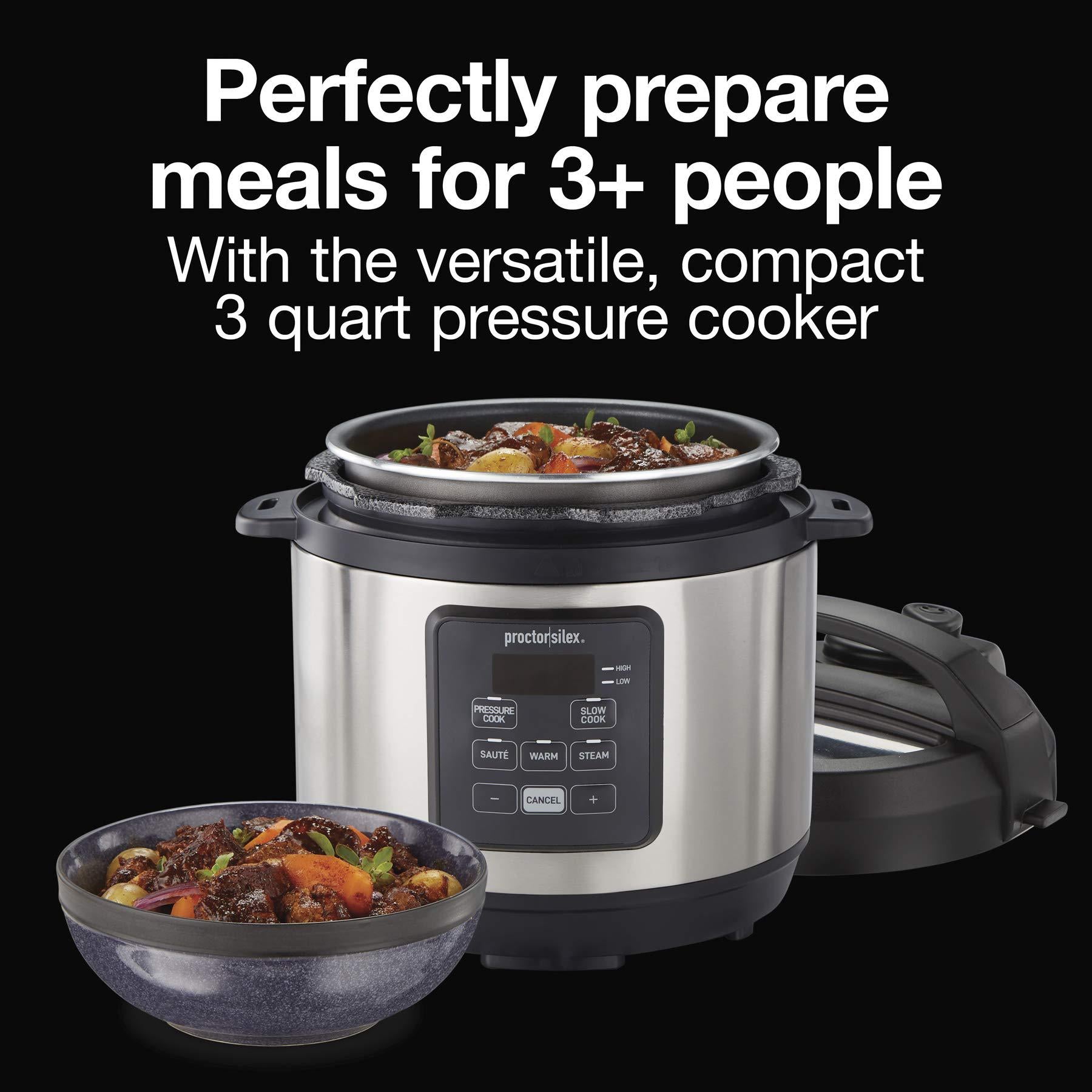 Proctor Silex proctor-silex simplicity 4-in-1 electric pressure cooker, 3 quart multi-function with slow cook, steam, saut, rice, stainless