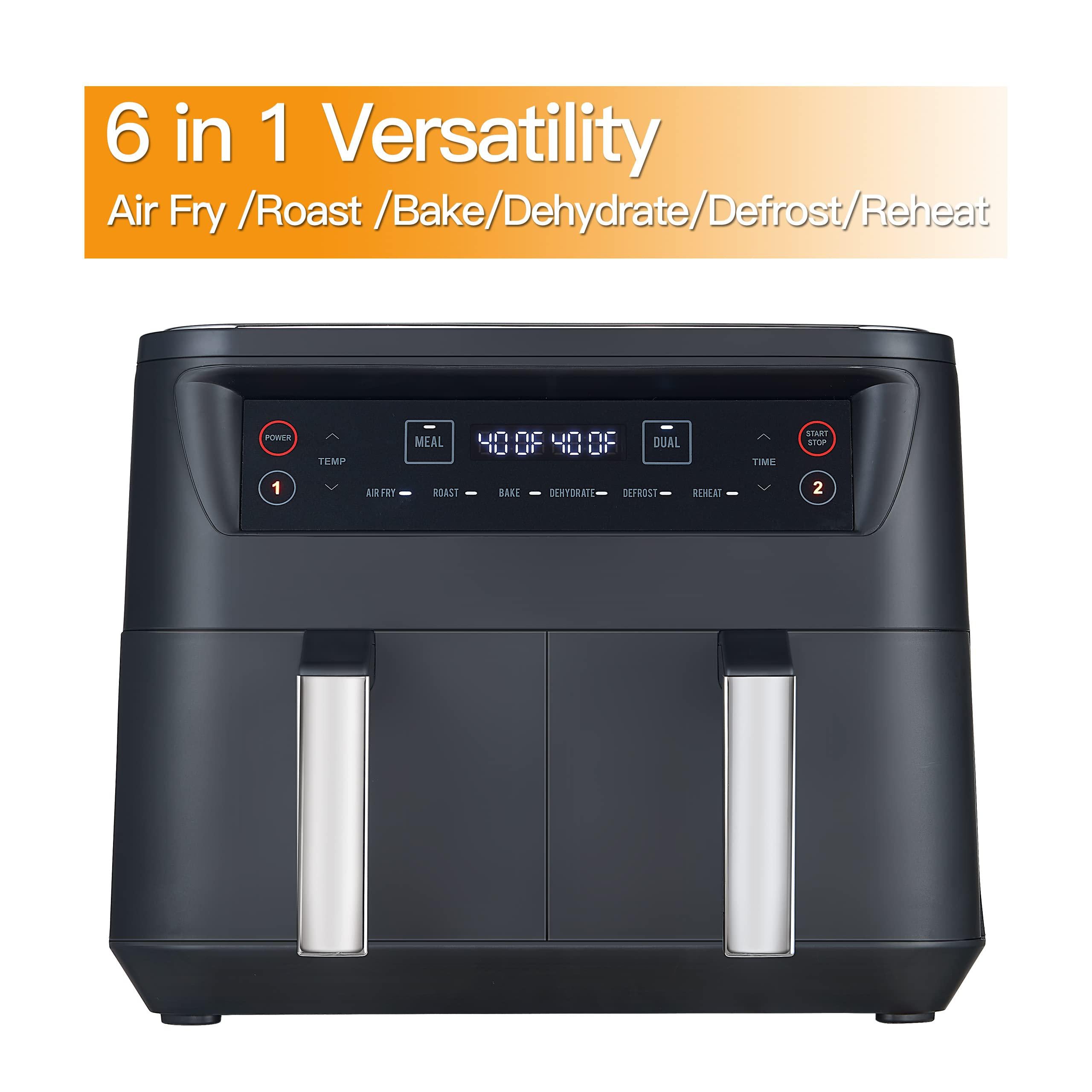 Borlebbi air fryer, 8 quart dual zone air fryers oilless cooker with 2 independent nonstick frying baskets, 6-in-1 cooking functions a