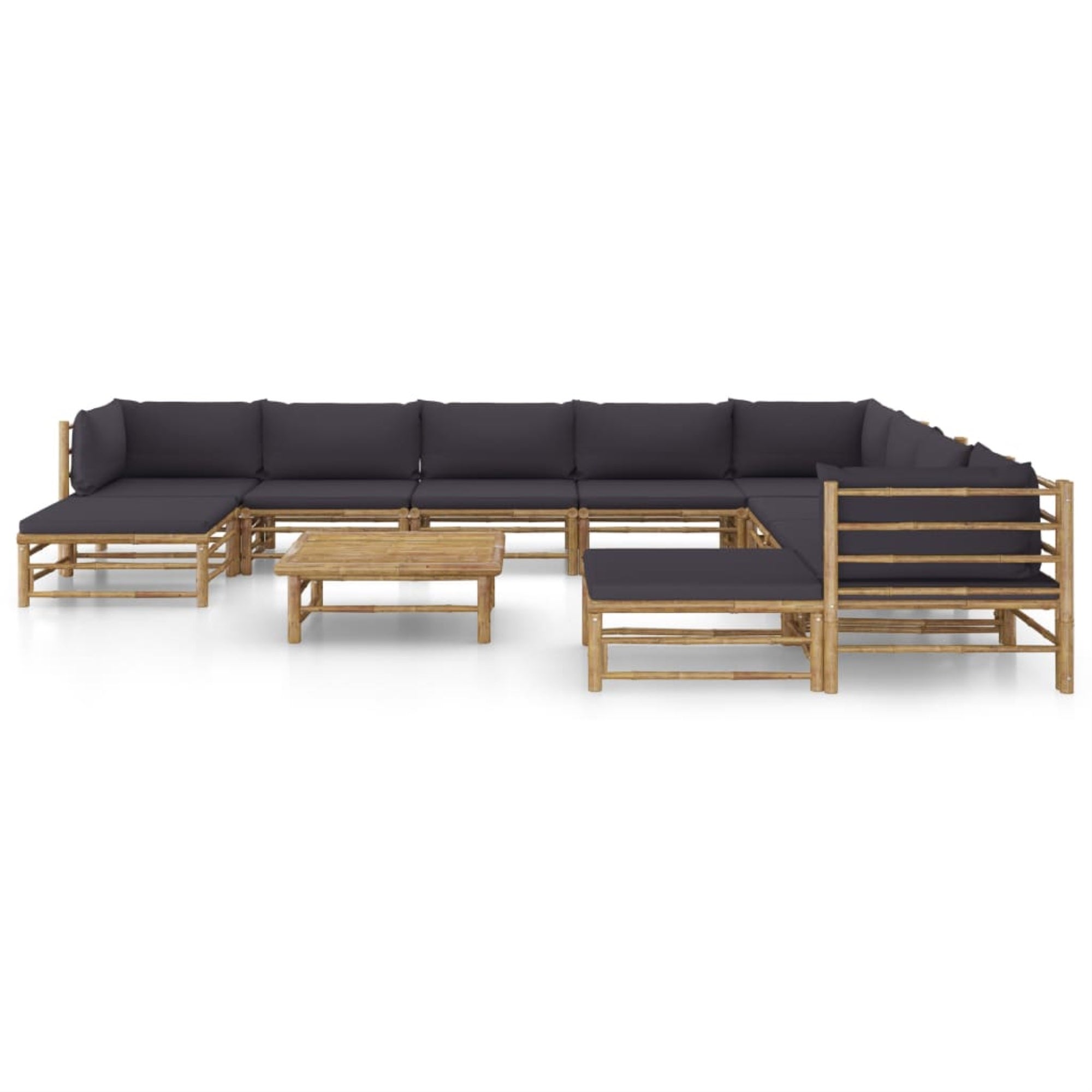 vidaXL 11 Piece Garden Lounge Set with Dark Gray Cushions  Brown