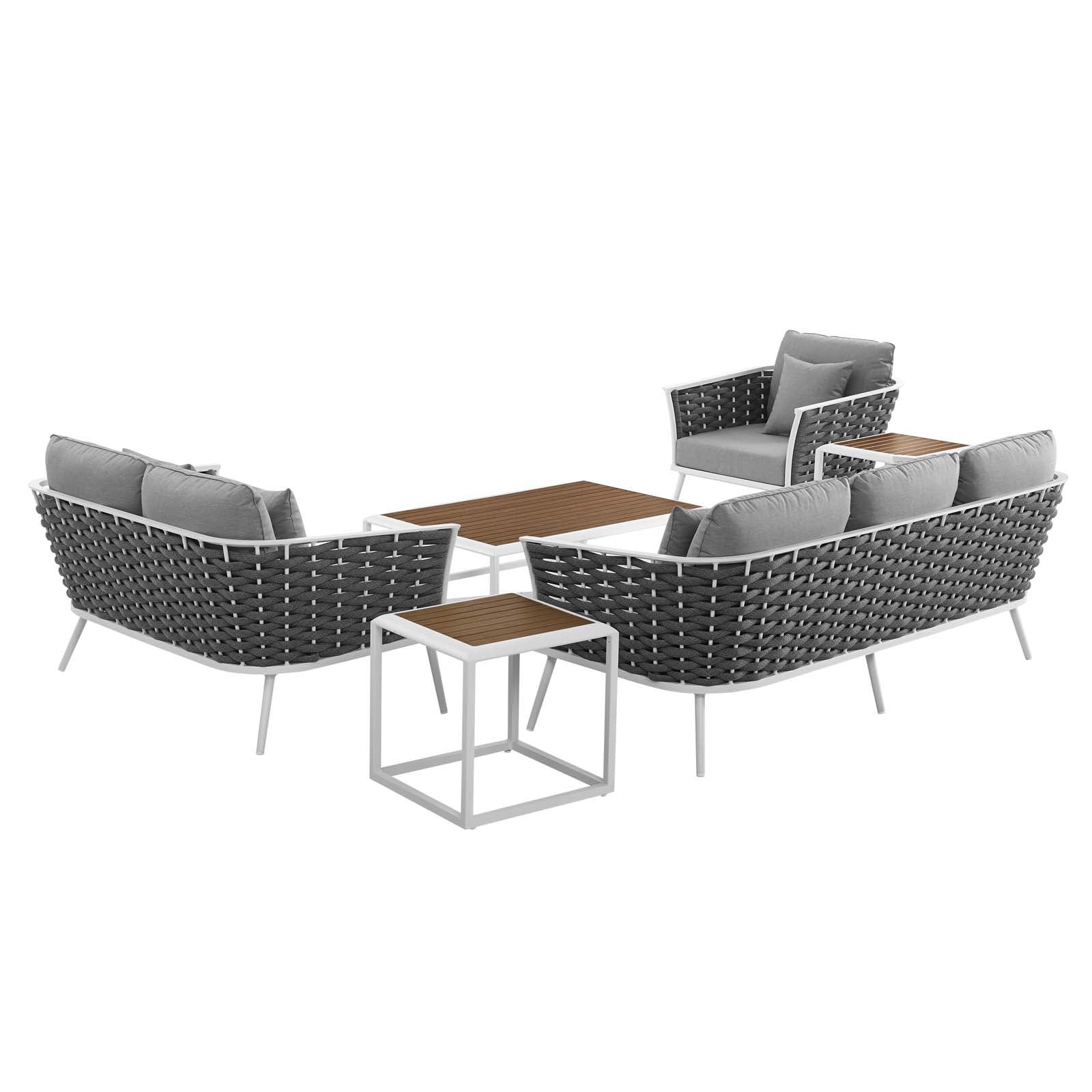 Modway Stance 6 Piece Outdoor Patio Aluminum Sectional Sofa Set - White Gray