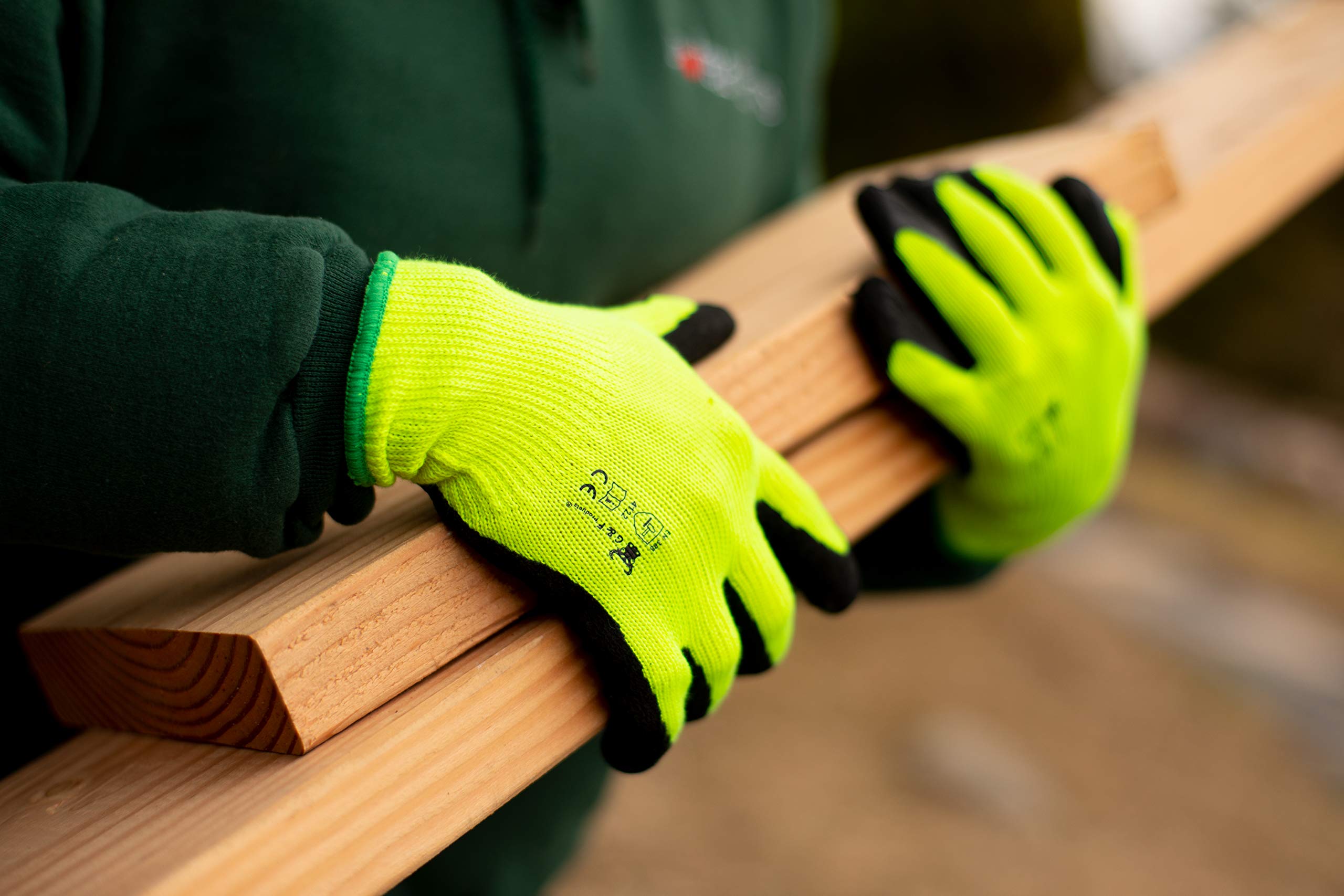 G &a; F Products G &a; F 1516 12 Pairs Pack Premium High Visibility Low emissions Green Work and gardening Gloves for Men and Women.MicroFoam Textu