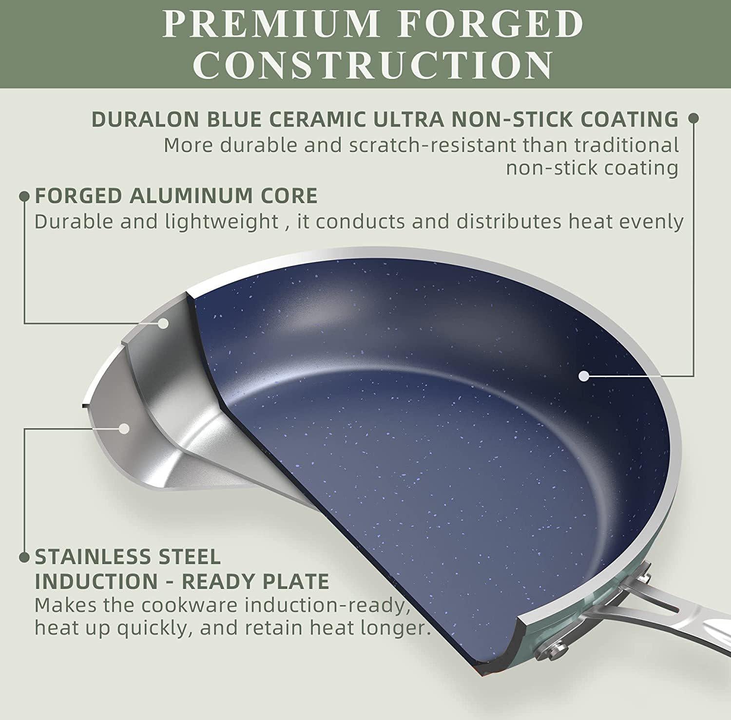 nuwave healthy duralon blue ceramic nonstick cookware set, diamond infused scratch-resistant, pfas free, dishwasher &a; oven sa