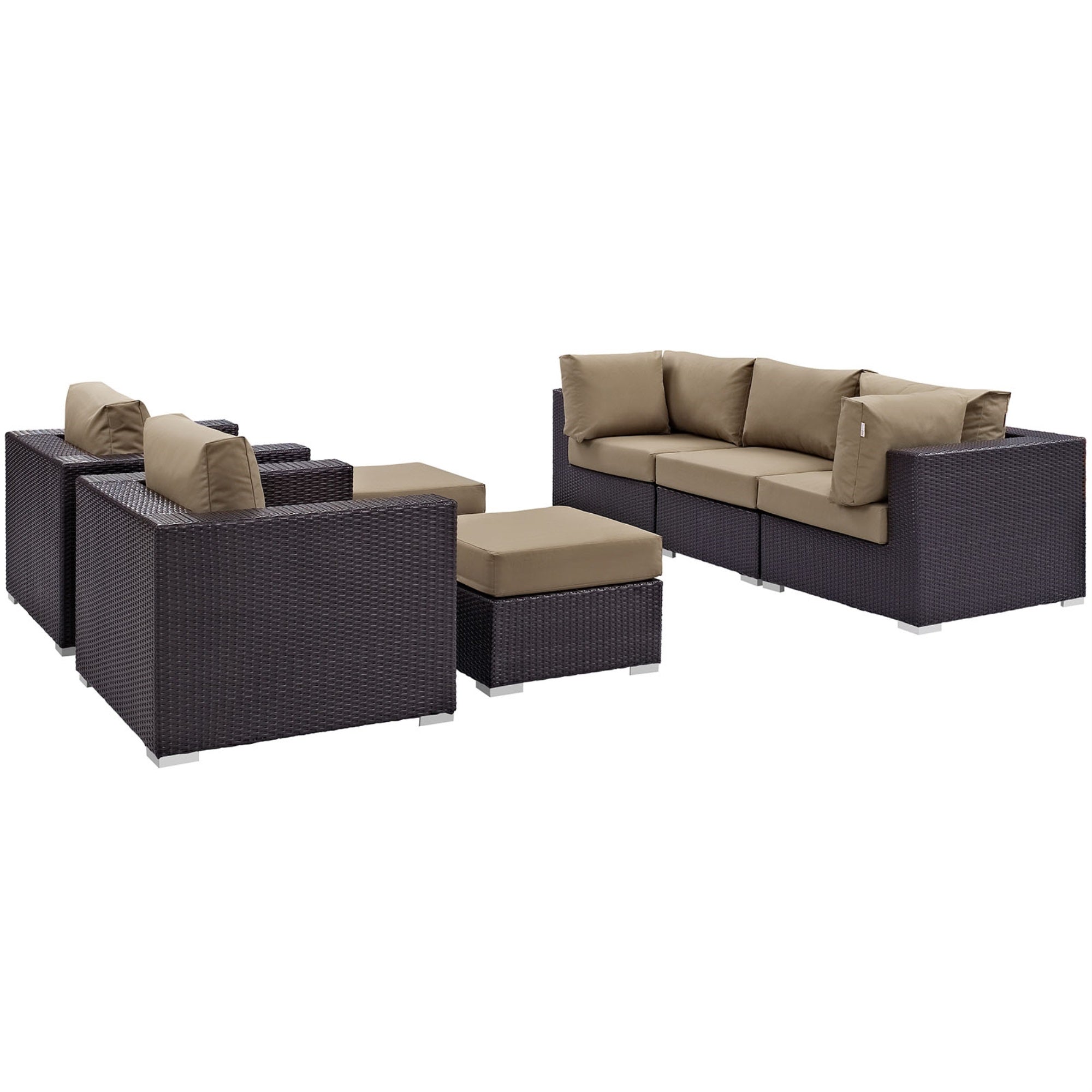 Ergode Convene 7 Piece Outdoor Patio Sectional Set - Espresso Mocha