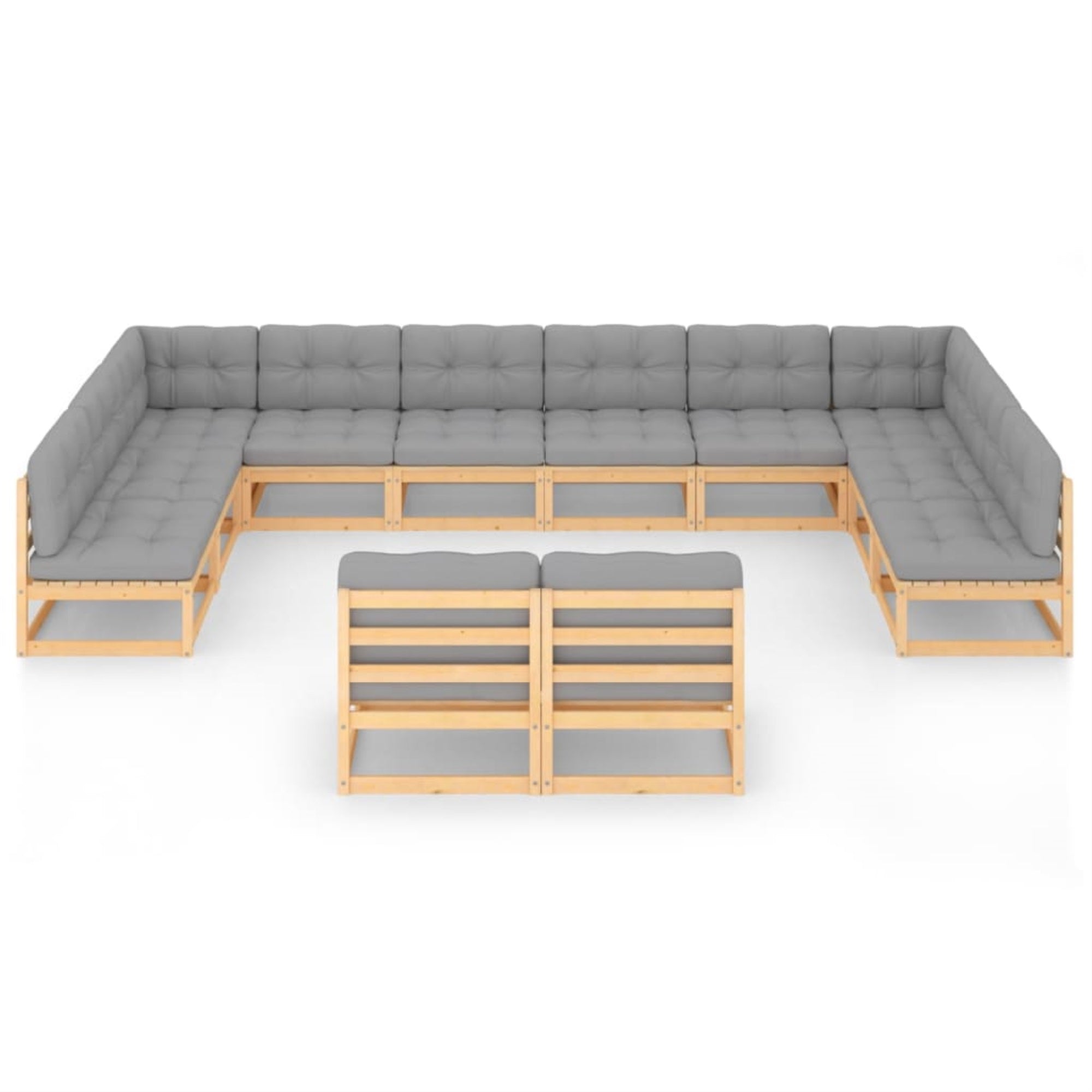vidaXL 12 Piece Garden Lounge Set with Cushions Solid Pinewood Brown