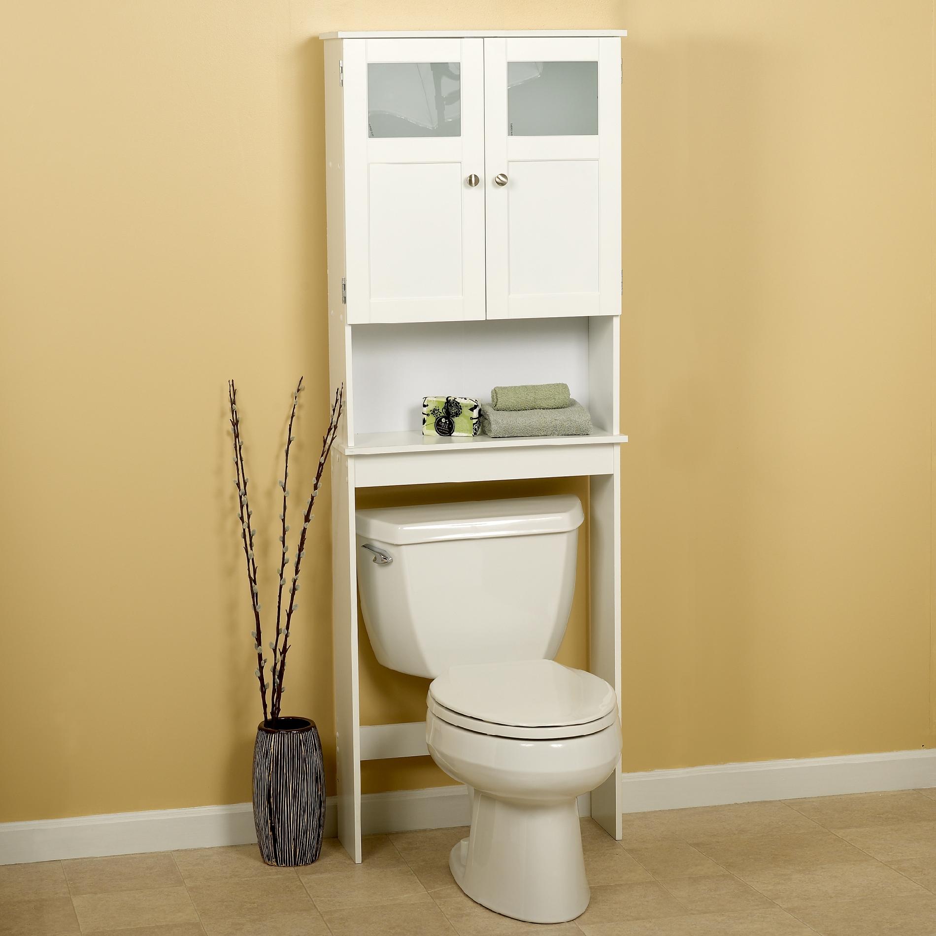 Zenith Products Wood Spacesaver Bath Storage with Glass Doors  White