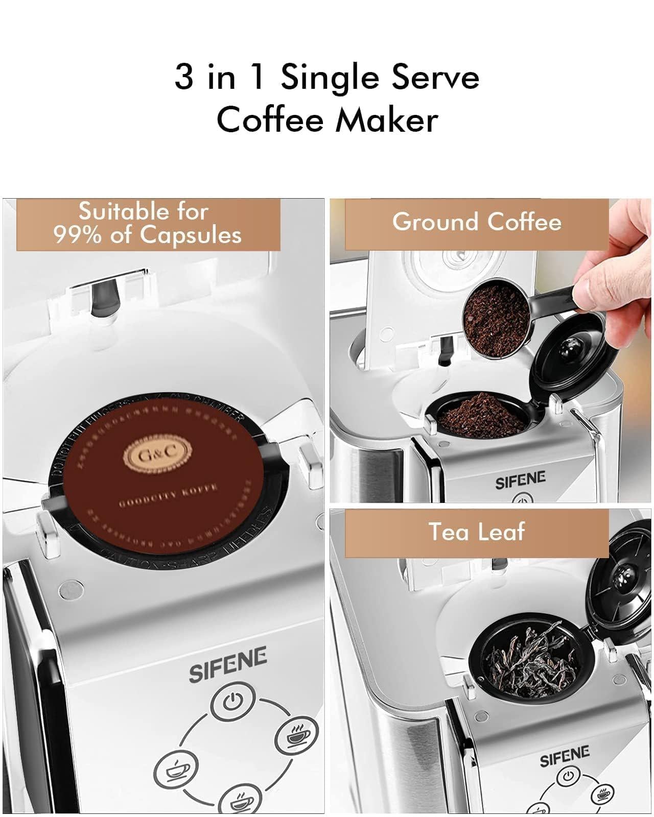 sifene ???????? ?????? single serve coffee machine, 3 in 1 pod coffee maker for k-pod capsule, ground coffee brewer, leaf tea