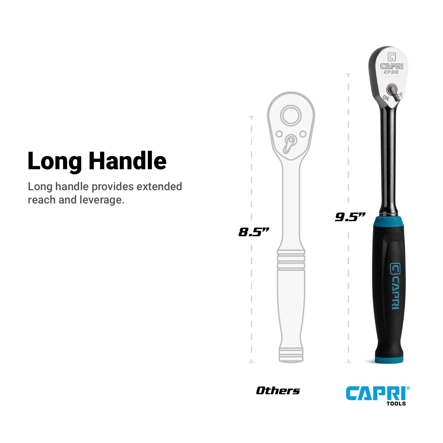 Capri Tools 3/8 in. Drive Fine 90-Tooth Ratchet, Ergonomic Soft Grip