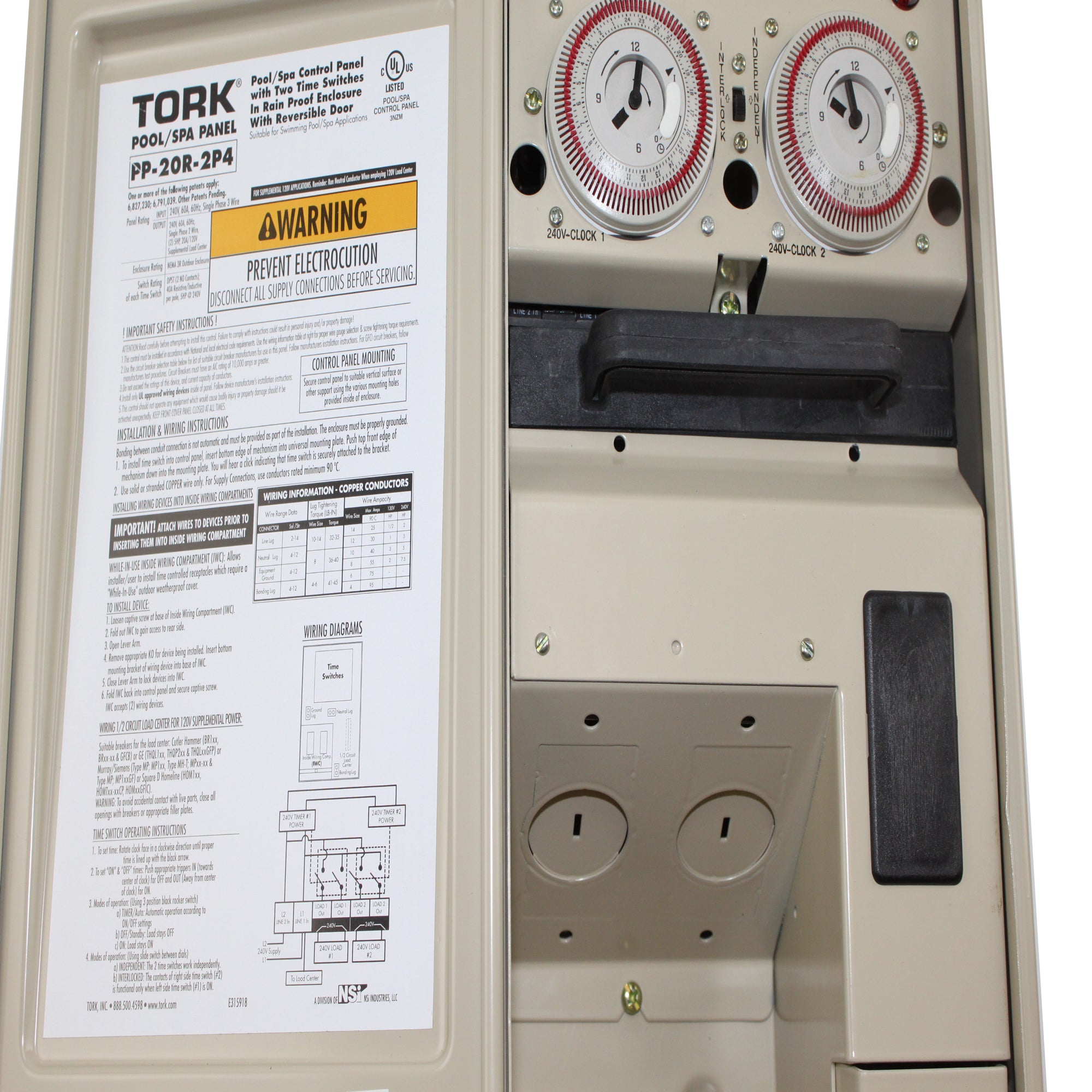 NSI Toys TORK NSI PP-20R-2P4 POOL SPA PANEL W/ P1101-4M TIME SWITCH MODULE INSTALLED