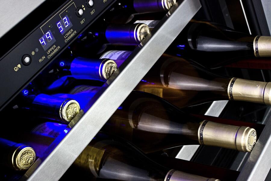 Summit SWC530BLBISTCSSADA 24 Dual Zone Wine Cooler with 46 Bottle  Factory Installed Lock  Slide-Out Wooden Shelves  Glass Door