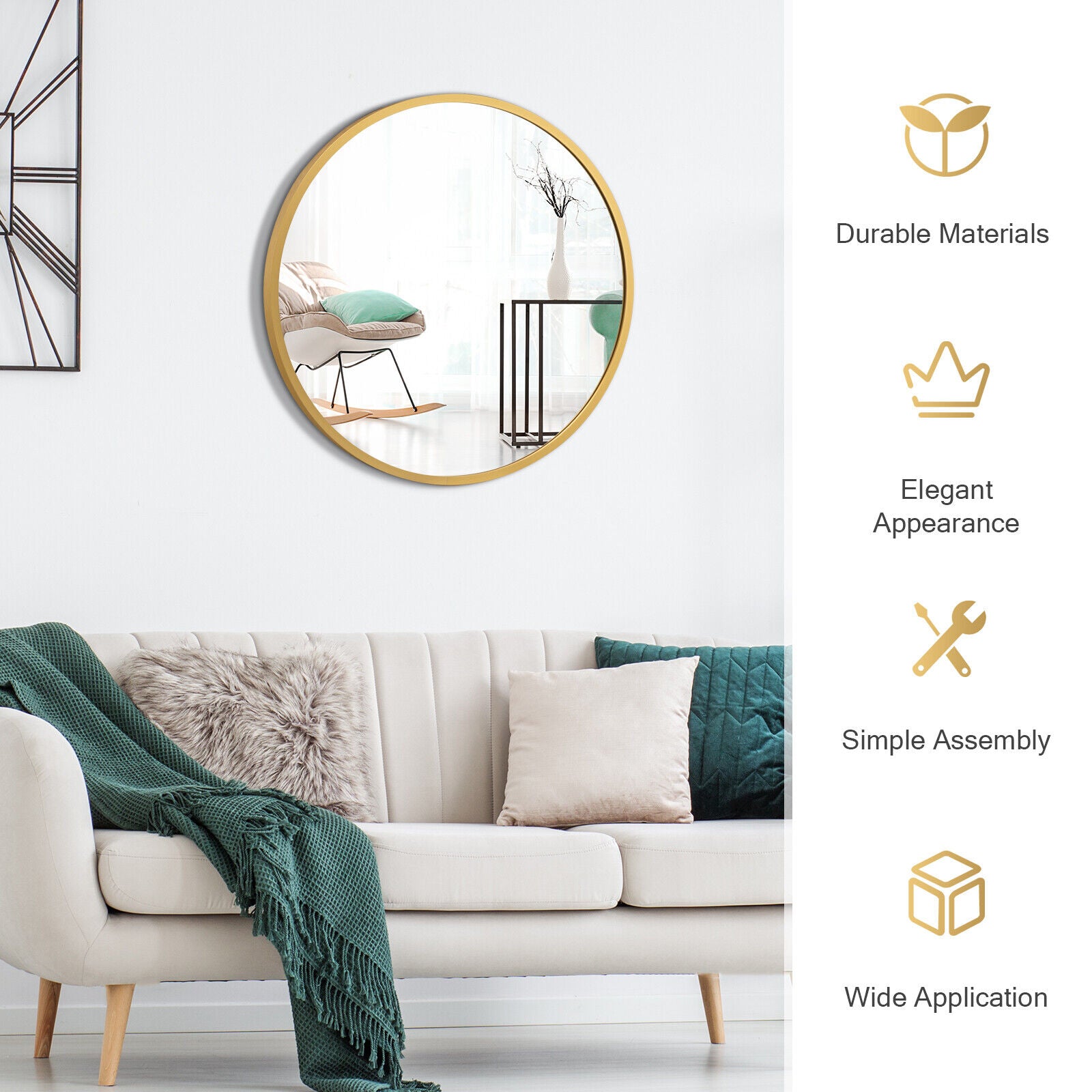 Great Choice Products 16” Round Wall Mirror Bathroom Wall Mirror W/ Thick Aluminum Alloy Frame Gold