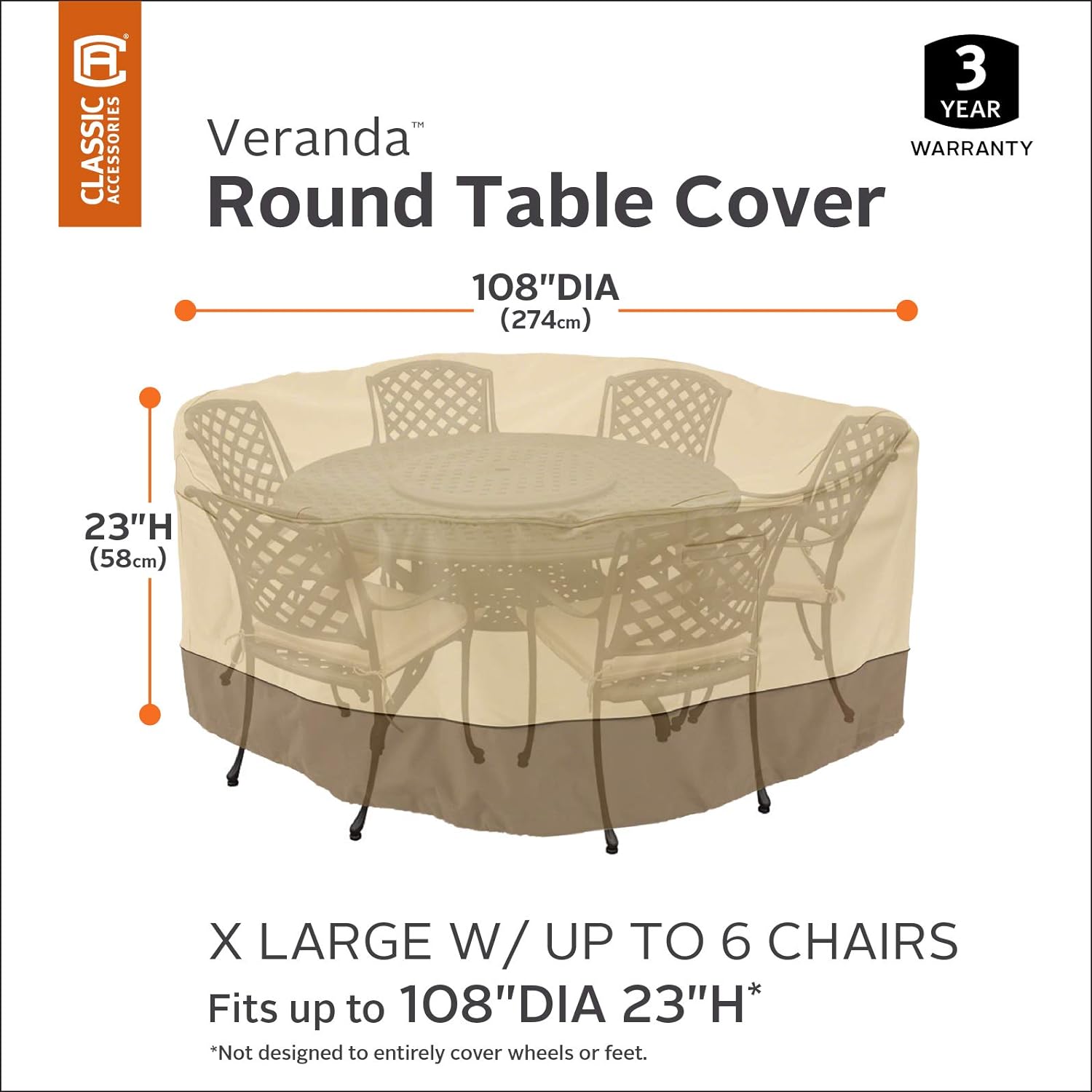 Classic Accessories Veranda Outdoor Patio Cover X-Large Pebble With Gardelle Fabric System Features