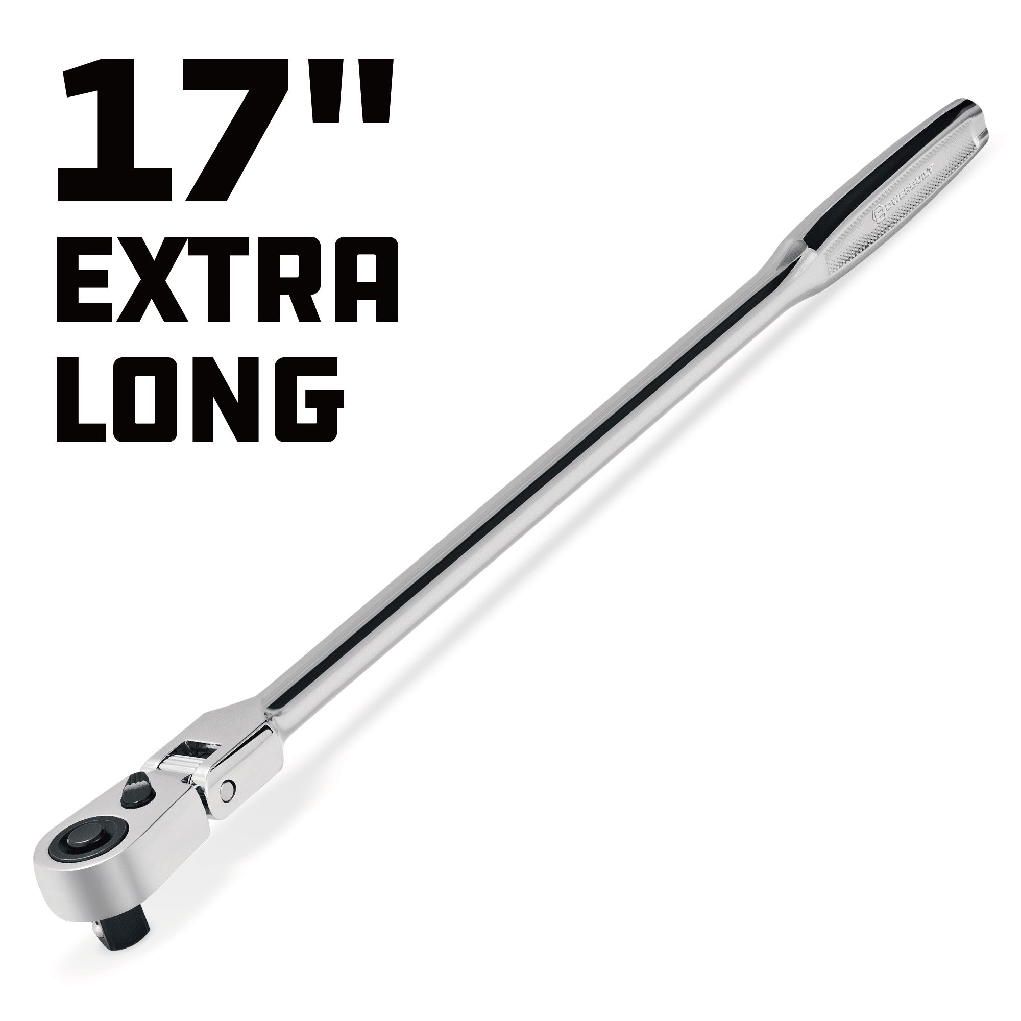 Powerbuilt 1/2 Inch Drive 72 Tooth Pro Tech 17 Inch Long Reach Flex Head Ratchet with Contour Handle - 649955