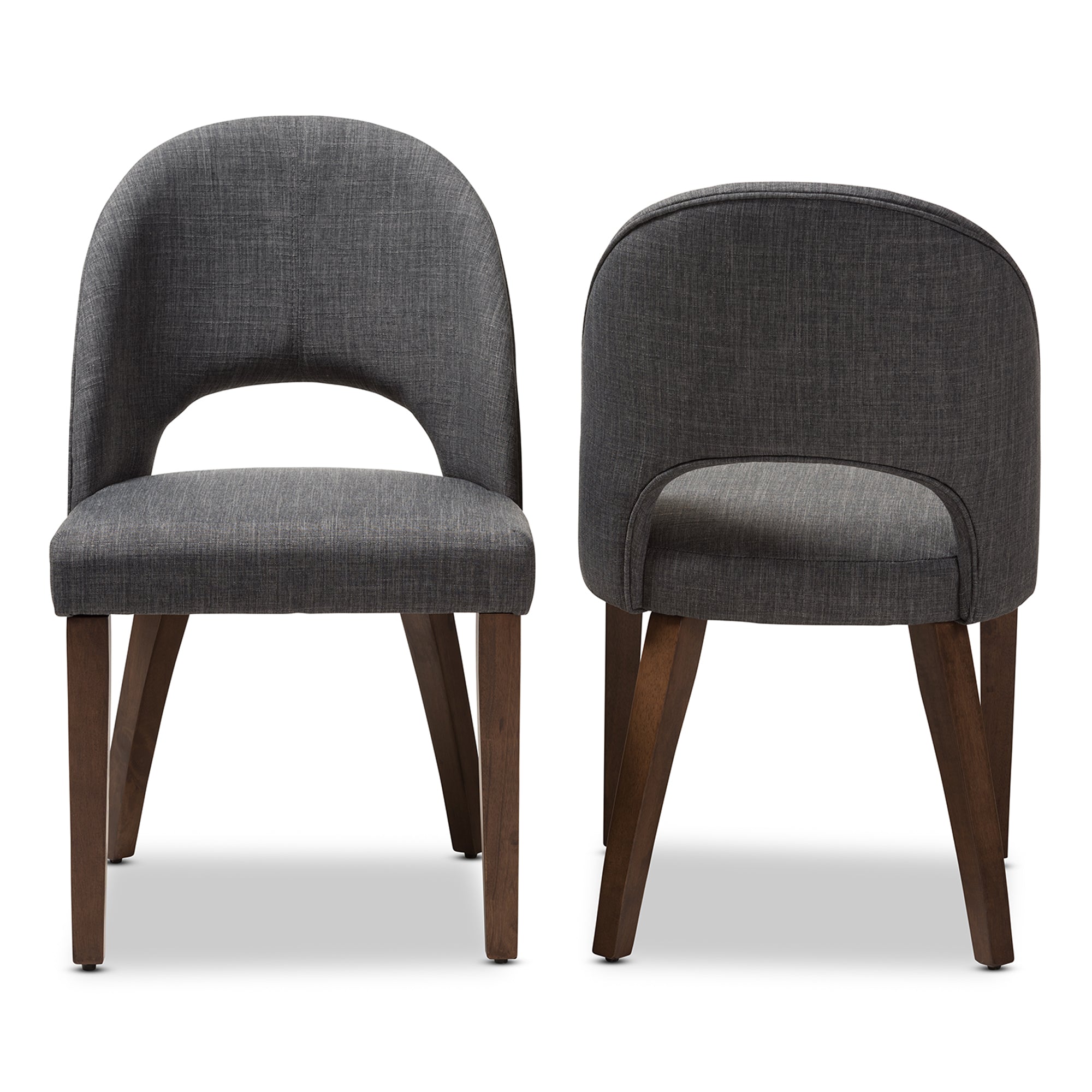 Baxton Studio Wesley Mid-Century Modern Dark Grey Fabric Upholstered Walnut Finished Wood Dining Chair
