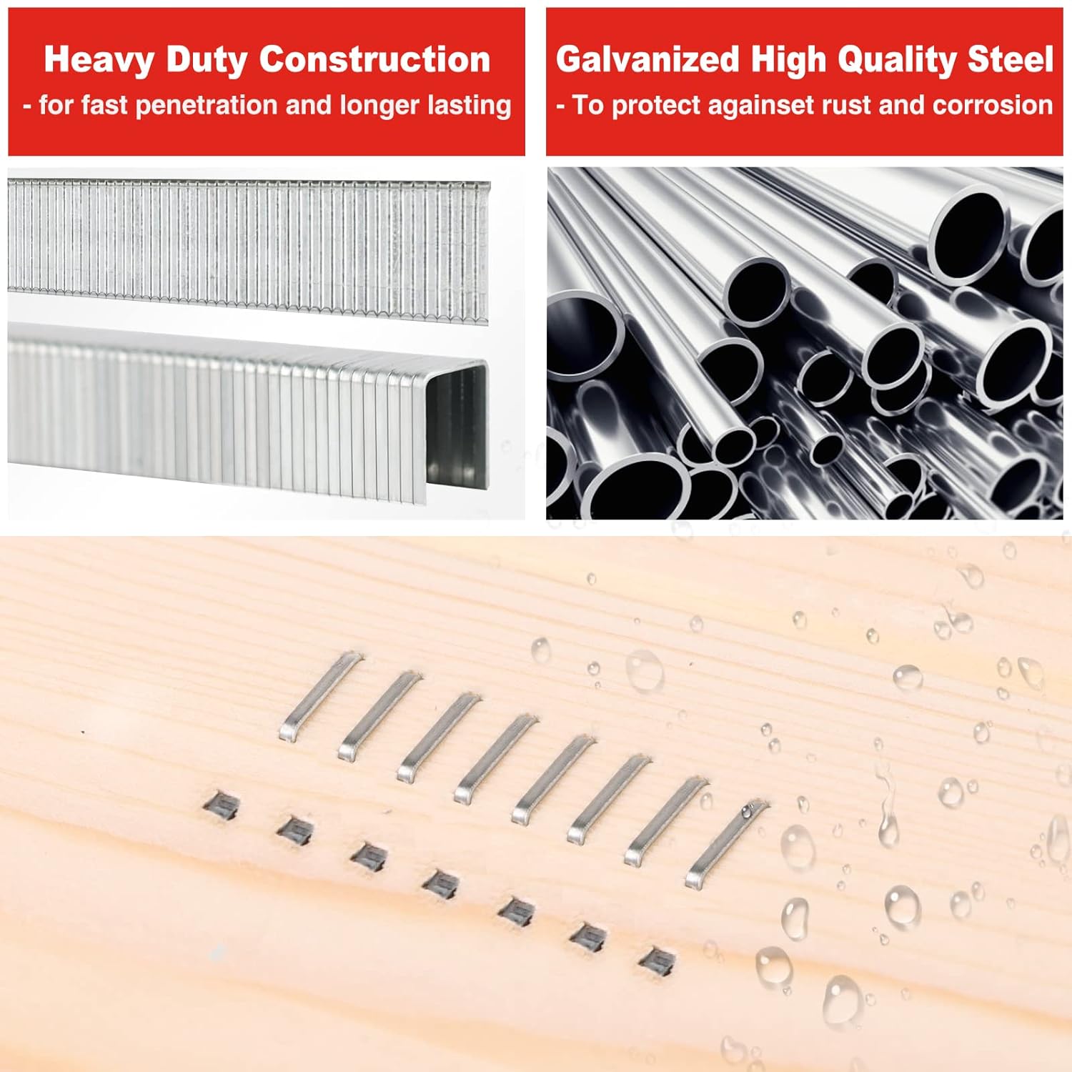 Generic SHALL Heavy Duty T50 Staples and 18GA Brad Nails Combo Kit, 8000-Count, Four Sizes of T50 Staples for Staple Gun Including 1/4,